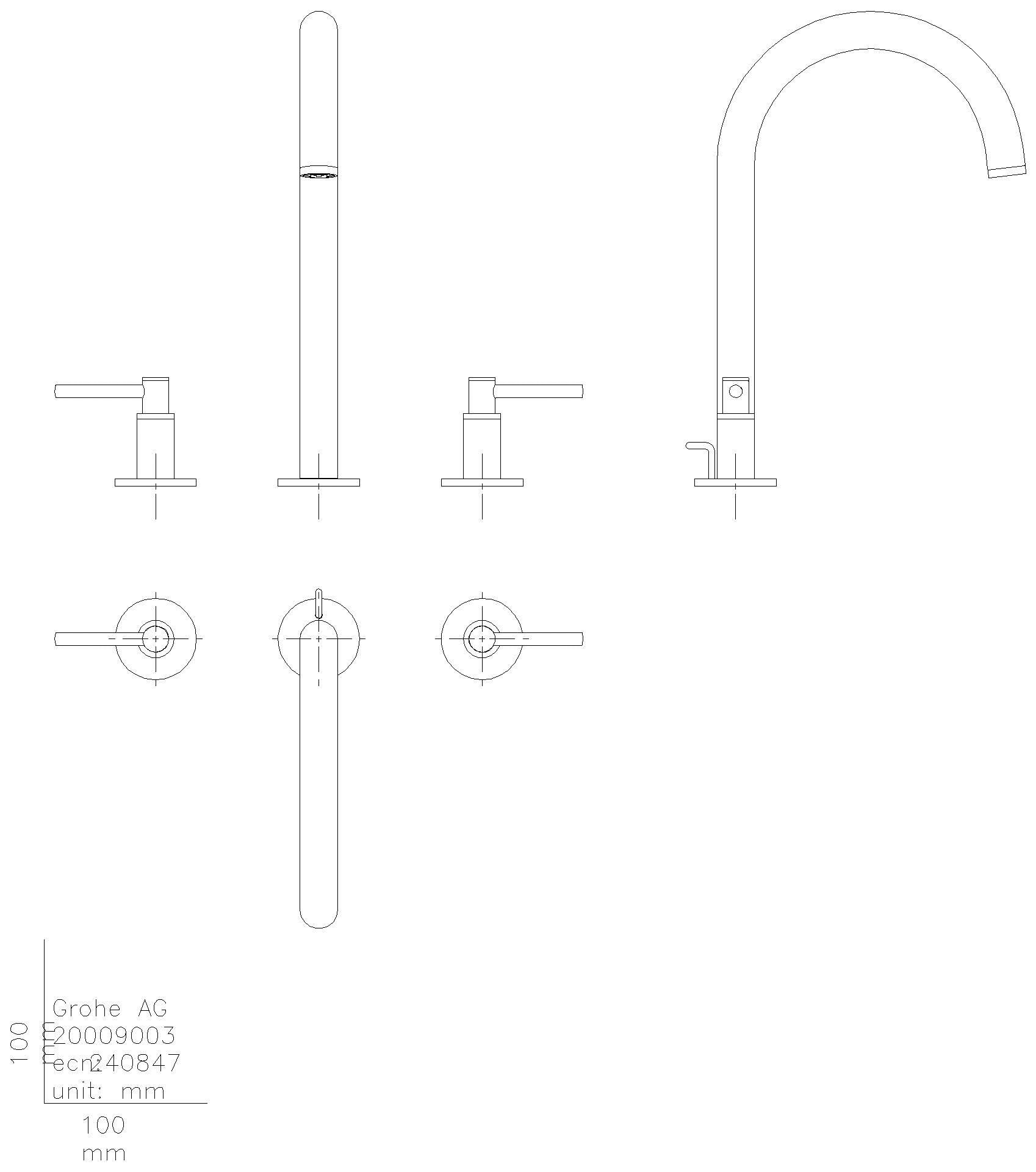 GROHE 3-Loch-WT-Batterie Atrio 20649 Rohrauslauf Hebelgr. hard graphite geb.