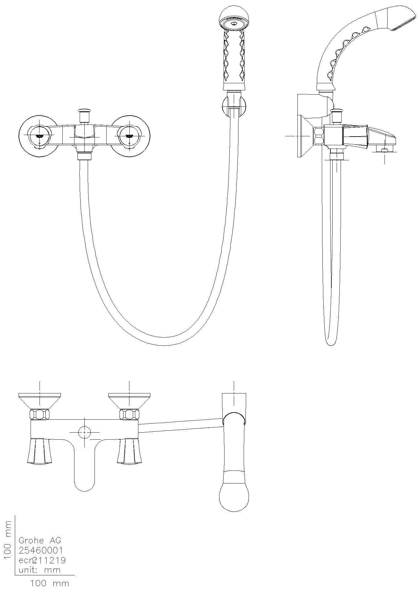 GROHE 2-Griff-Wannenbatterie Costa 25460_1 mit Tempesta Wandhalterset chrom