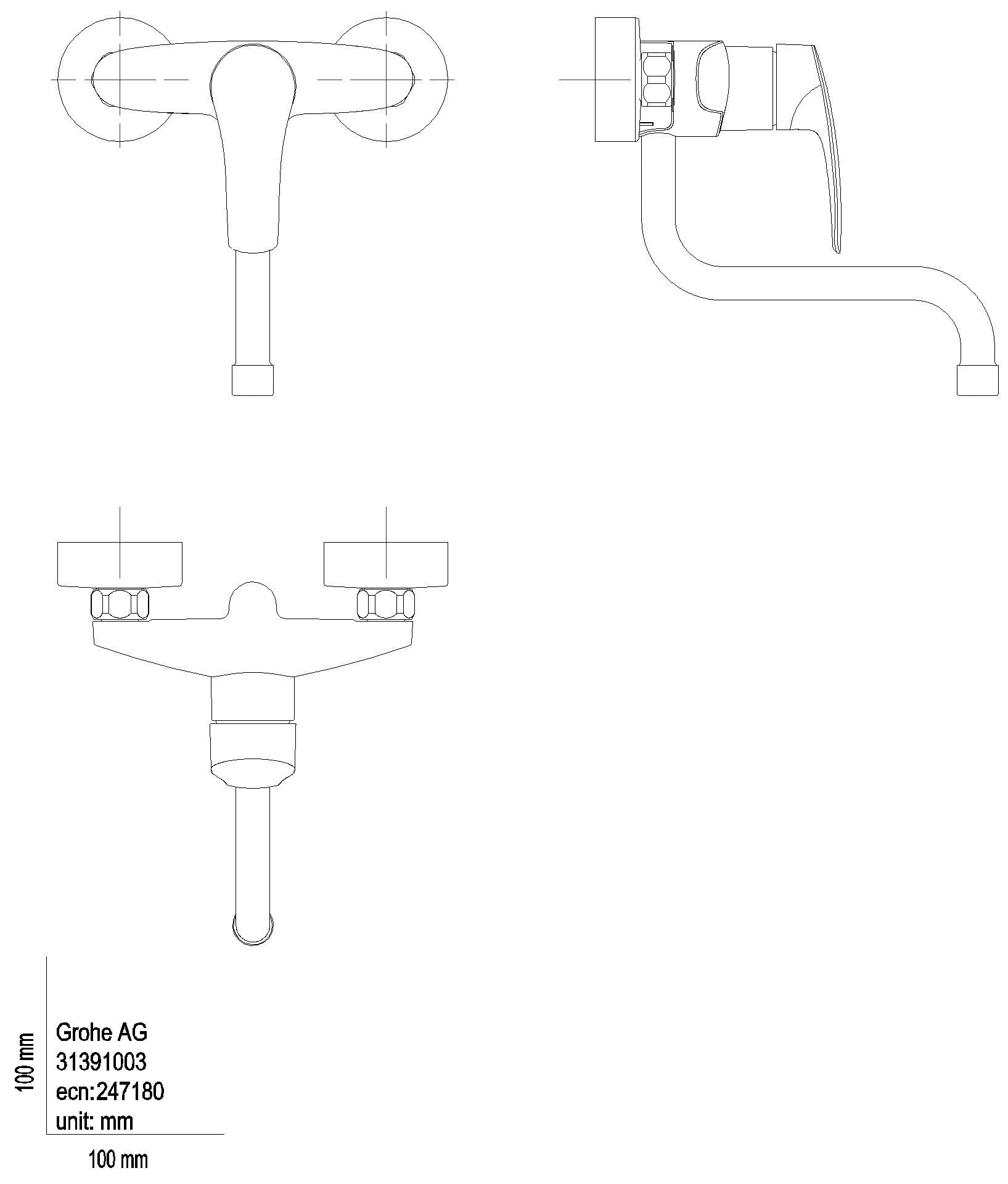 GROHE Einhand-SPT-Batterie Eurosmart 31391_3 Wandmontage Ausld. 217mm chrom