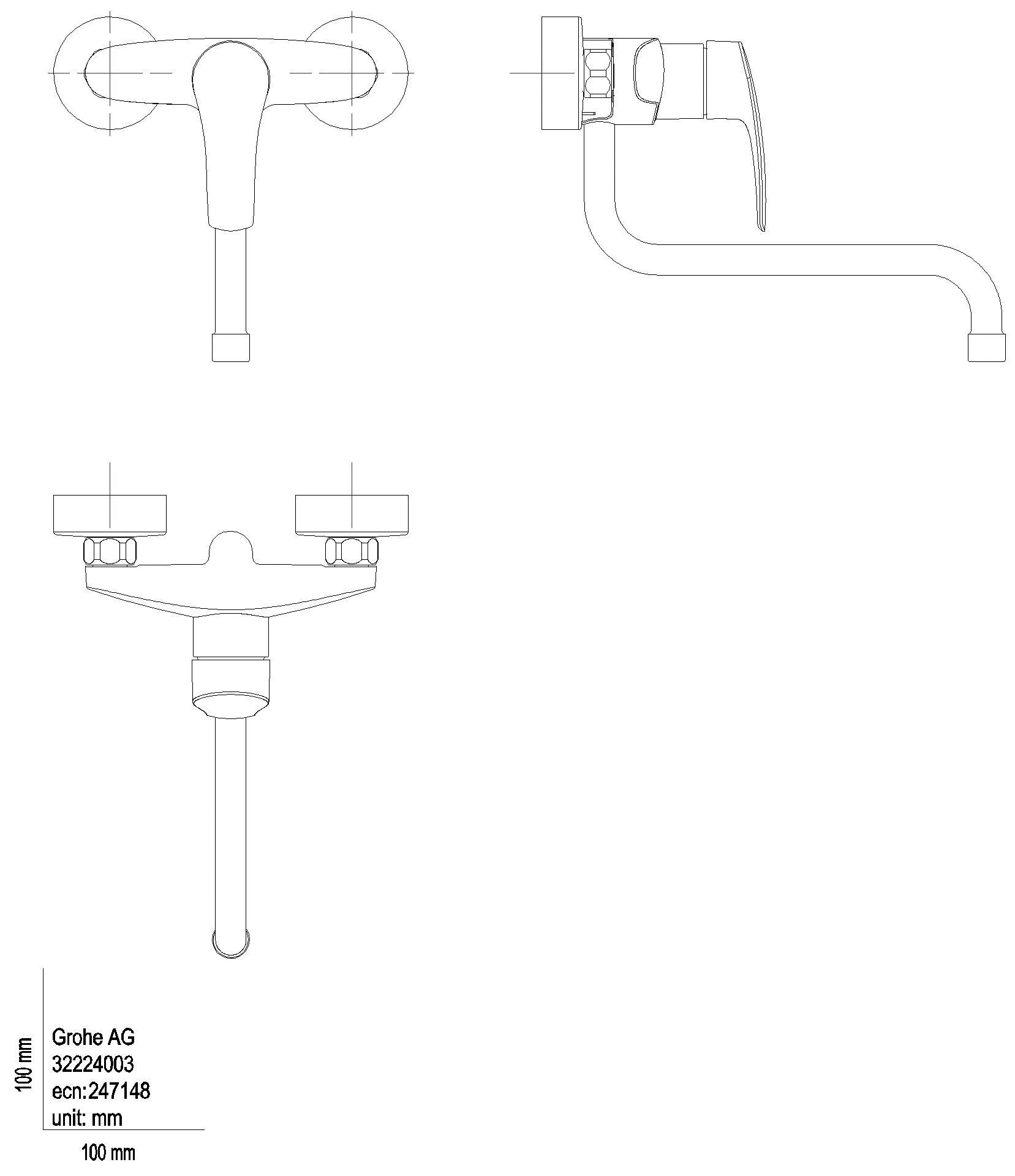 GROHE Einhand-SPT-Batterie Eurosmart 32224_3 Wandmontage Ausld. 277mm chrom