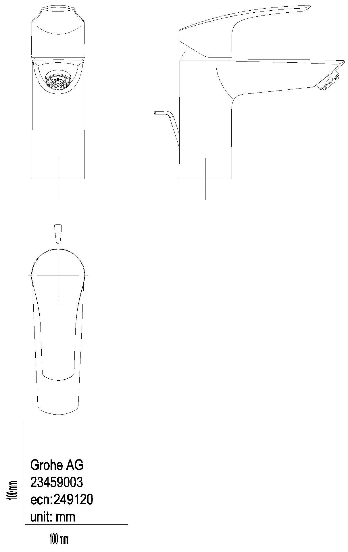 GROHE EH-WT-Batterie Eurosmart 23459_3 S-Size Niederdruck Zugst.-Abl.grt. chrom