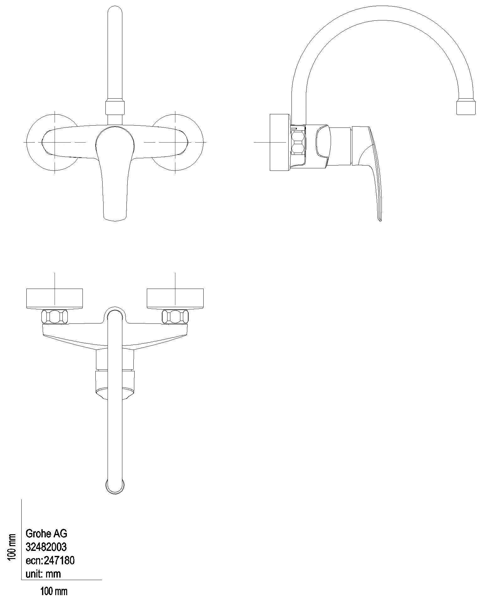 GROHE EH-Spültischbatterie Eurosmart 32482_3 Wandmontage Ausl. 244mm chrom