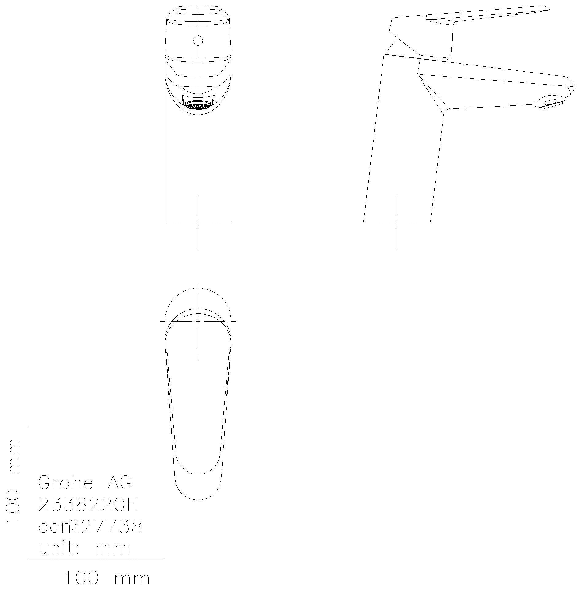 GROHE EH-WT-Batterie Eurodisc C 23382_2 glatter Körper EcoJoy chrom