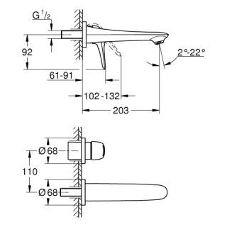 GROHE - GROHE Eurostyle 2-Loch-WT-Wandbatterie FMS