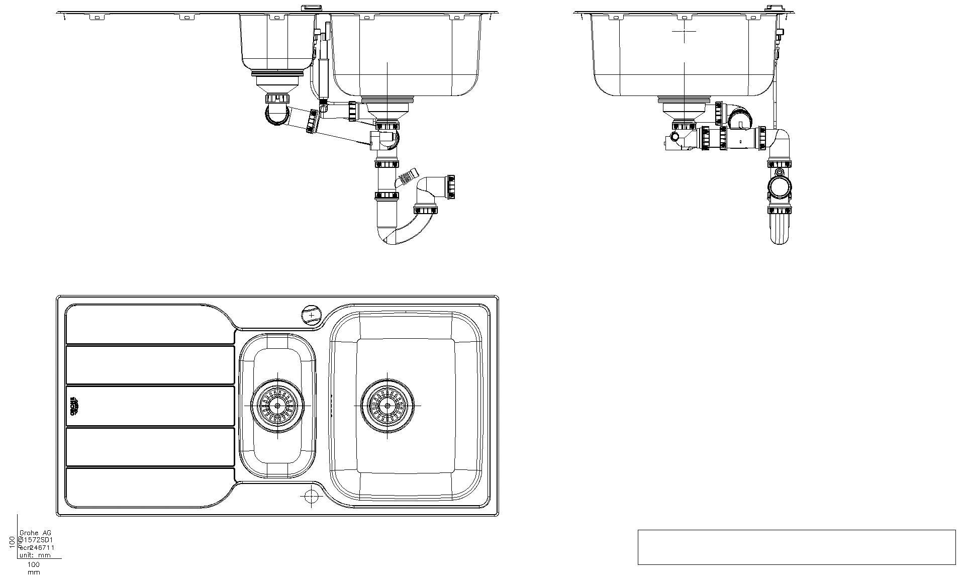 GROHE Edelstahlspüle K500 31572_1 mit 1,5 Becken Abtropffläche 1000x500mm