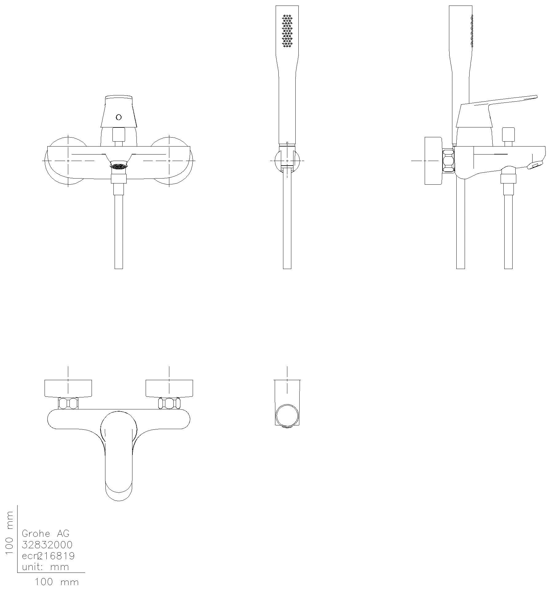 GROHE Einhand-Wannenbatterie Eurosmart C 32832 Wandmontage Brausegarnitur chrom