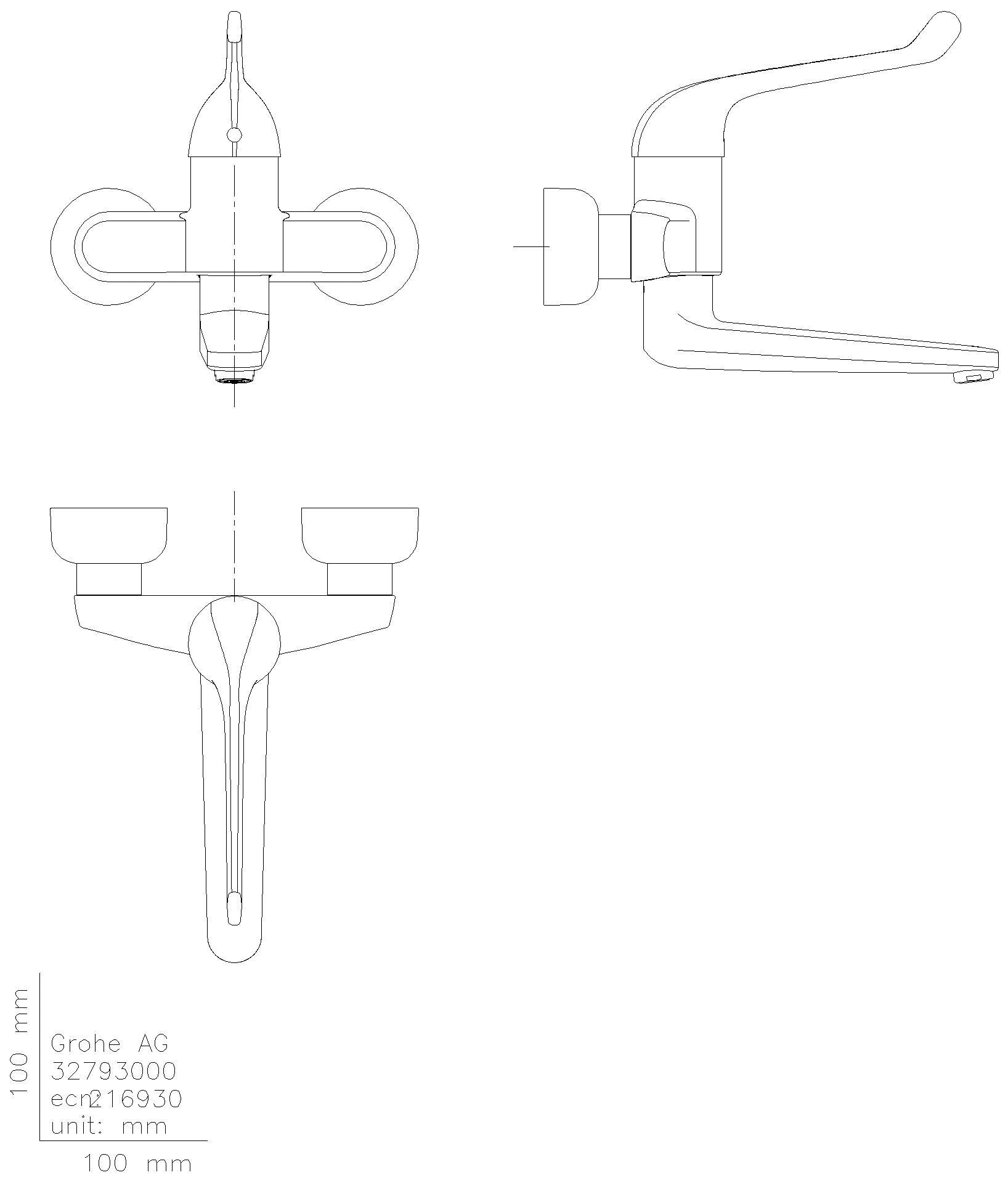 GROHE Sicherheitsmisch-WT-Batterie Euroeco Special 32793 Wandm. Ausl. 256mm chrom