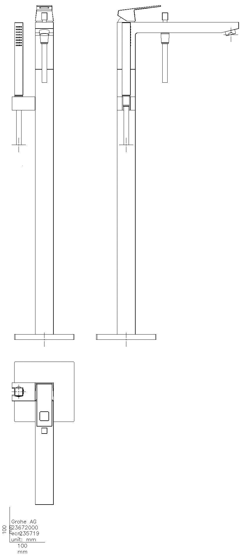 GROHE EH-Wannenbatterie Eurocube 23672_1 Fertigmontageset Bodenmontage chrom