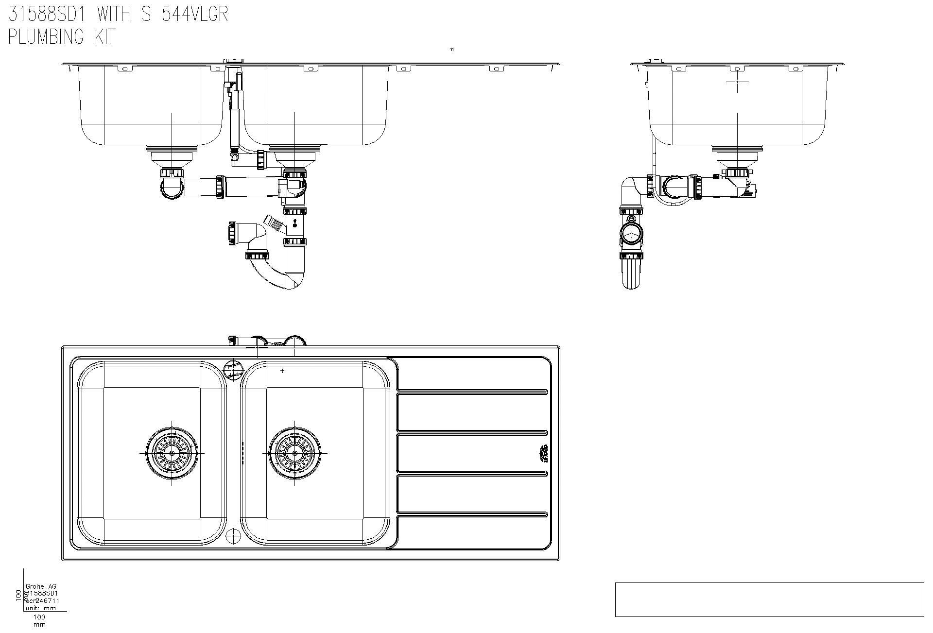 GROHE Edelstahlspüle K500 31588_1 2 Becken/Abtropffläche 1160x500 mm