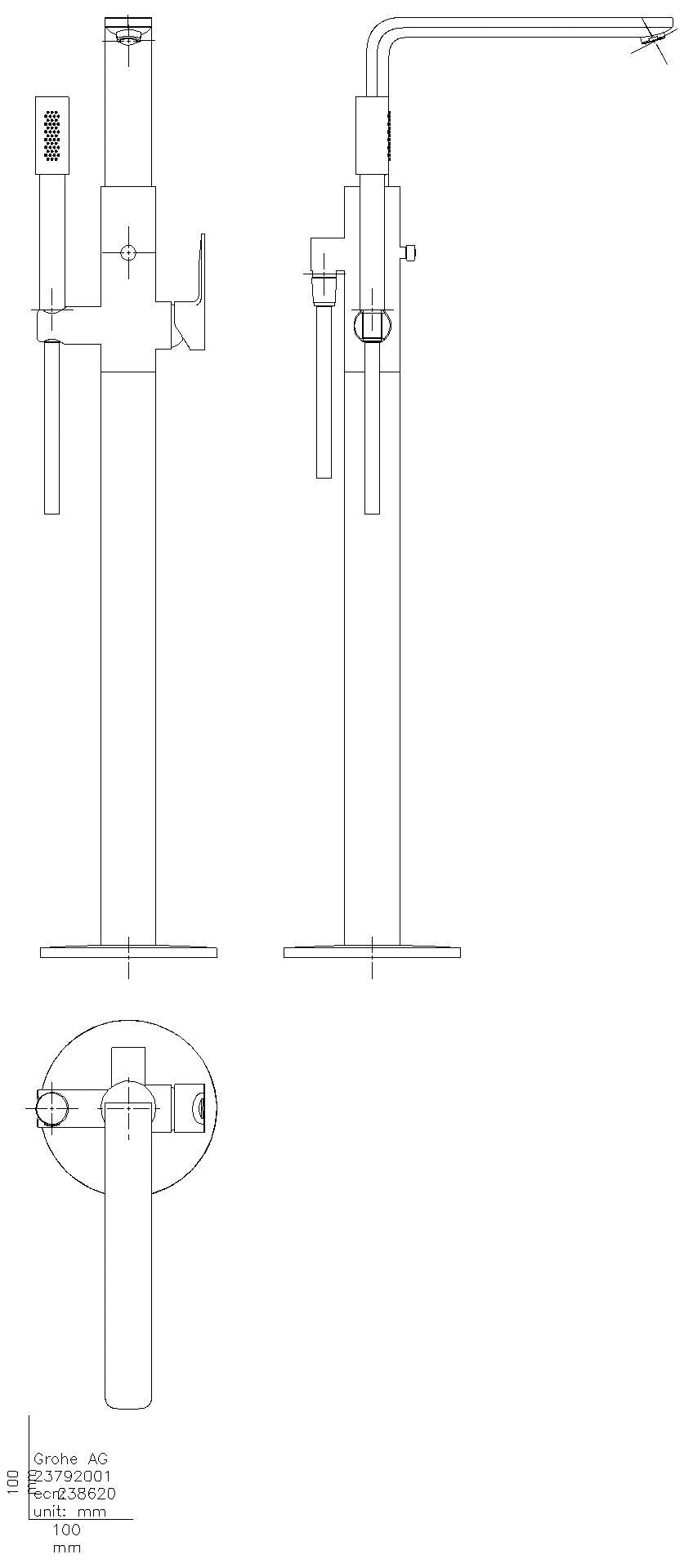 GROHE EH-Wannenbatterie Lineare 23792_1 Bodenmontage Fertigmontageset supersteel