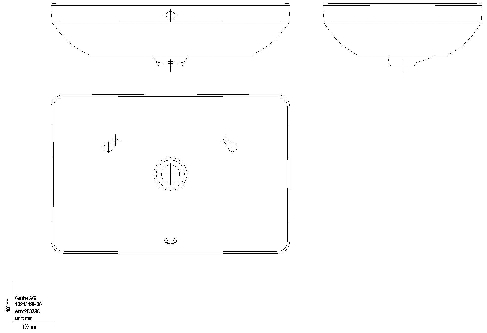 GROHE Aufsatzschale Euro Keramik 102434 60cm ohne Hahnloch m. Überlauf alpinweiß