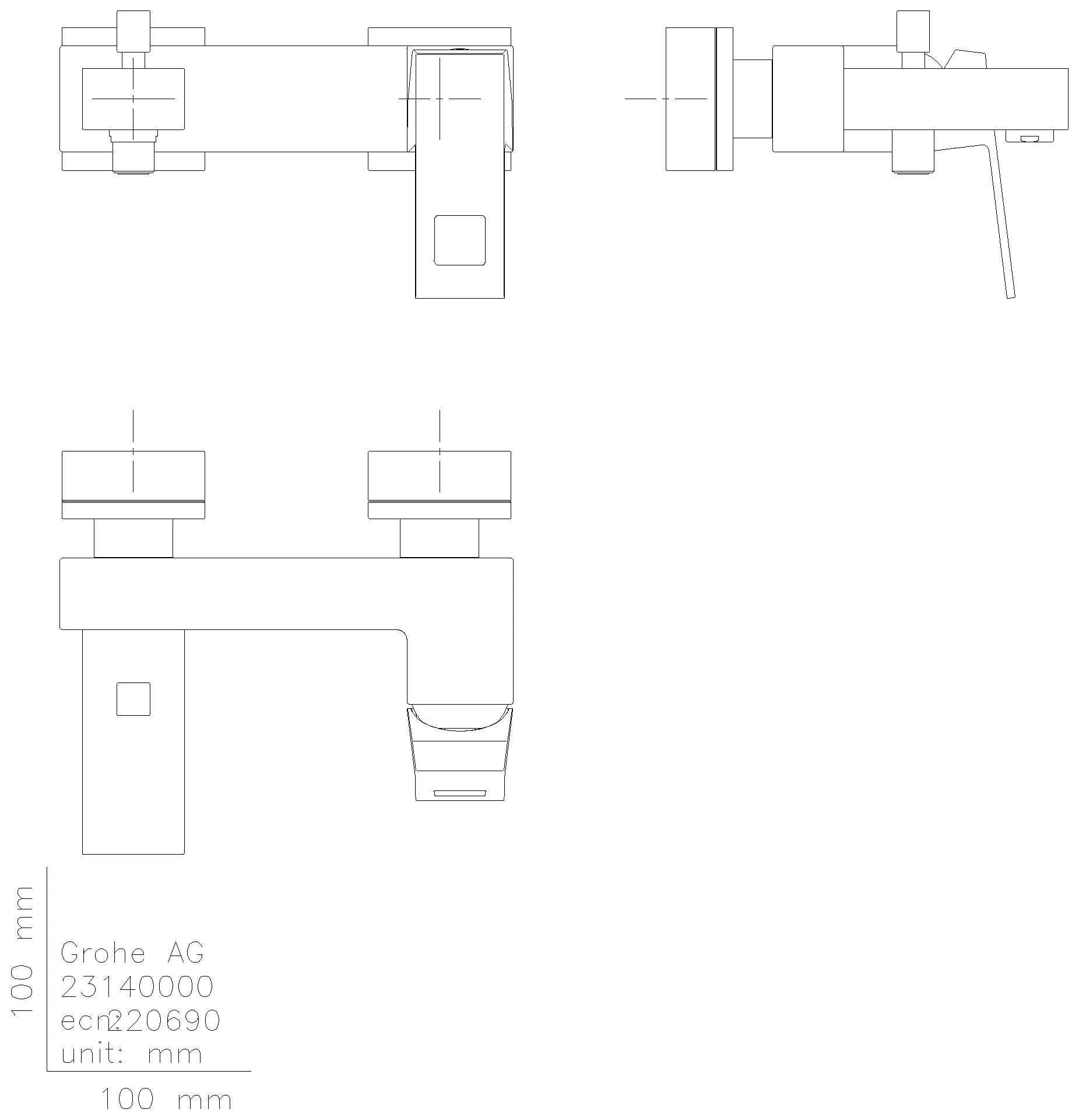 GROHE EH-Wannenbatterie Eurocube 23140 Wandmontage hard graphite gebürstet