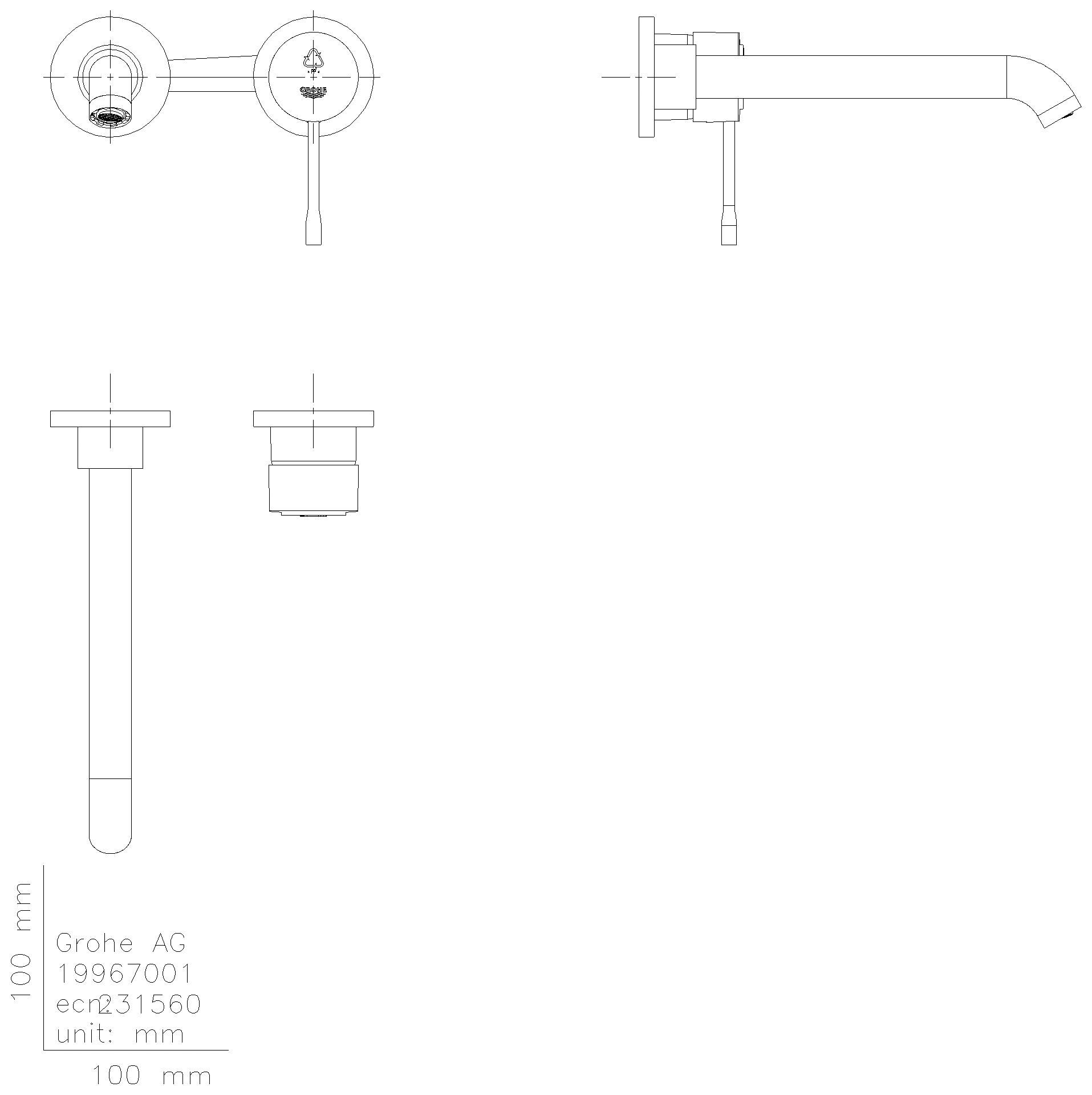 GROHE 2-Loch-WT-Wandbatterie Essence 29193_1 FMS Ausladung 230mm cool sunrise