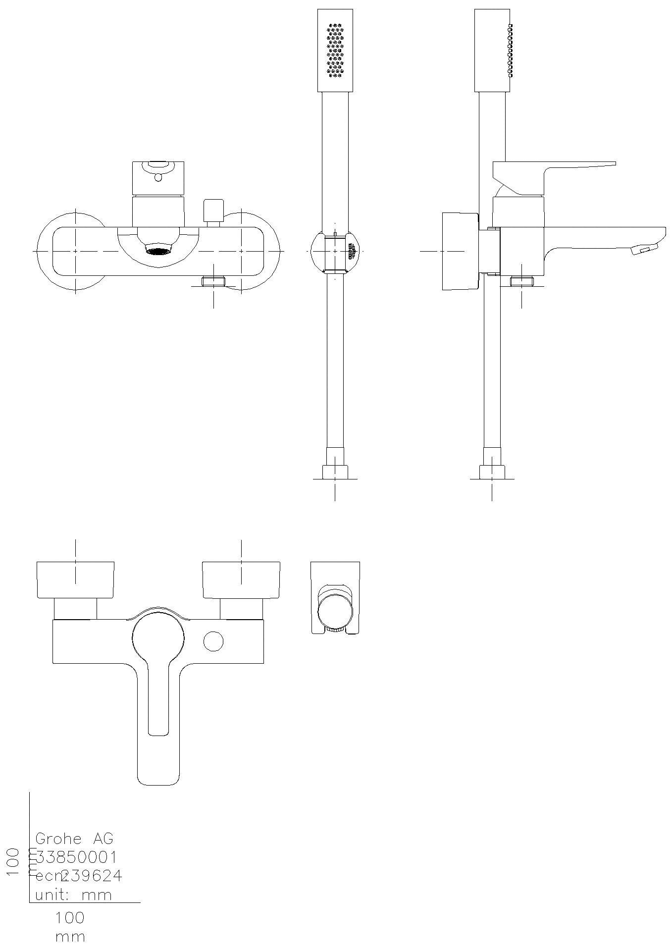 GROHE EH-Wannenbatterie Lineare 33850_1 Wandmontage mit Brausegarnitur chrom