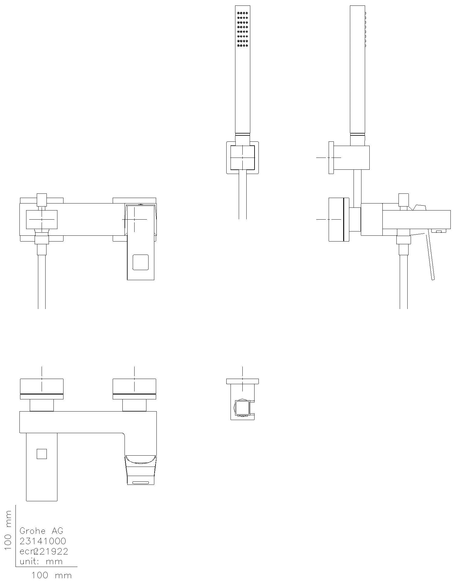 GROHE EH-Wannenbatterie Eurocube 23141 Wandmont. Brausegrt. Euphoria Cube chrom