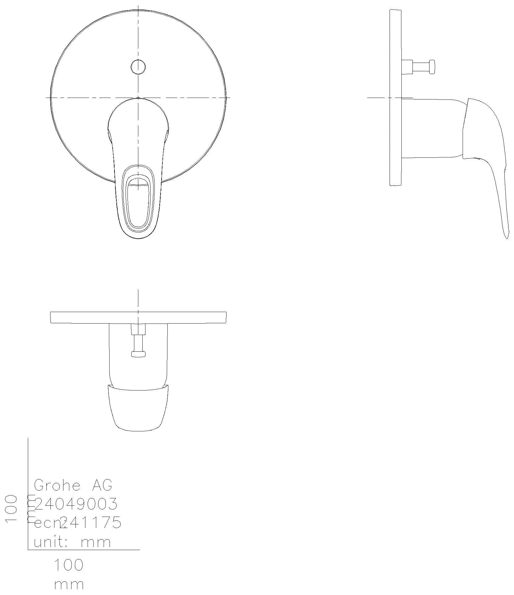 GROHE EH-Wannenbatterie Eurostyle 24049_3 FMS für 35604 Hebel offen moon white
