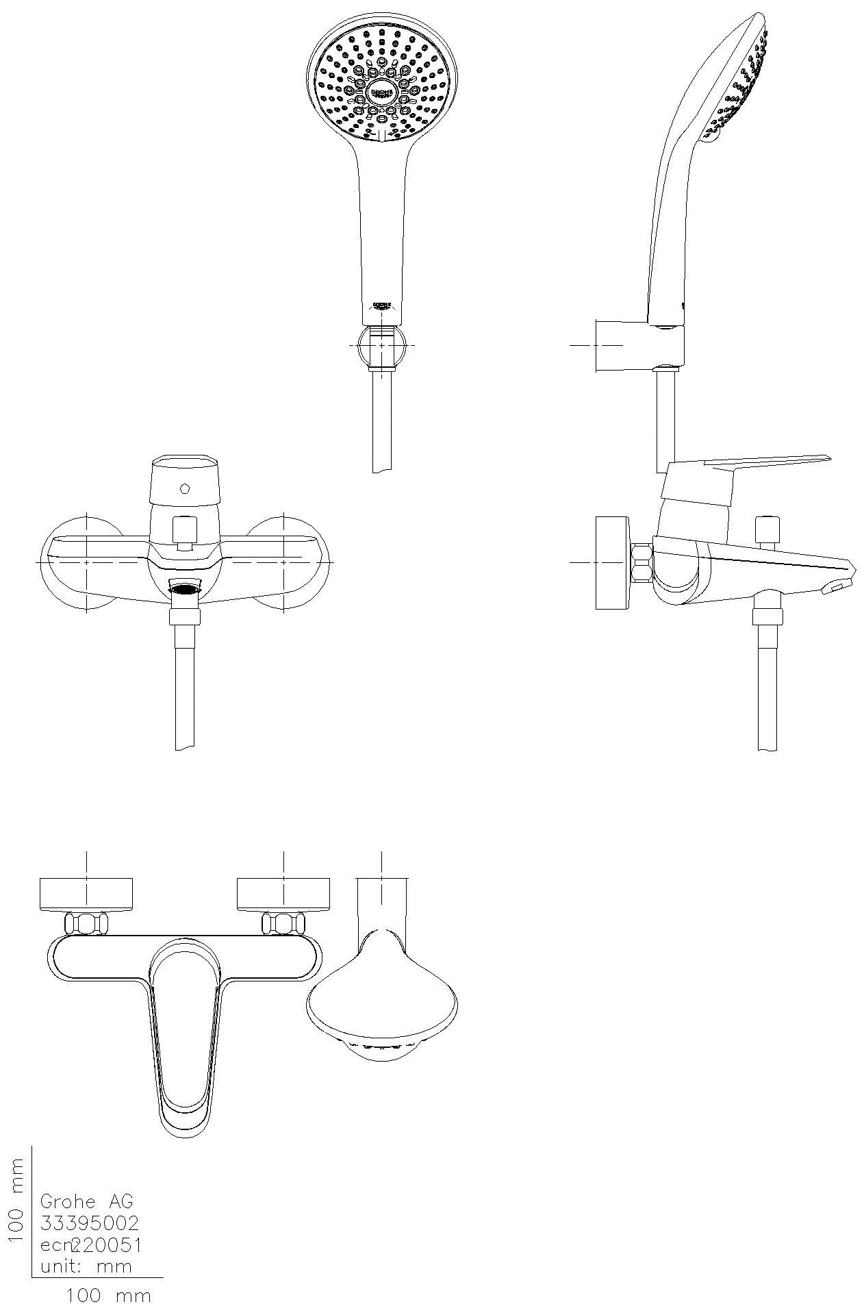 GROHE EH-Wannenbatterie Eurodisc C 33395_2 Wandmontage Brausegarnitur chrom