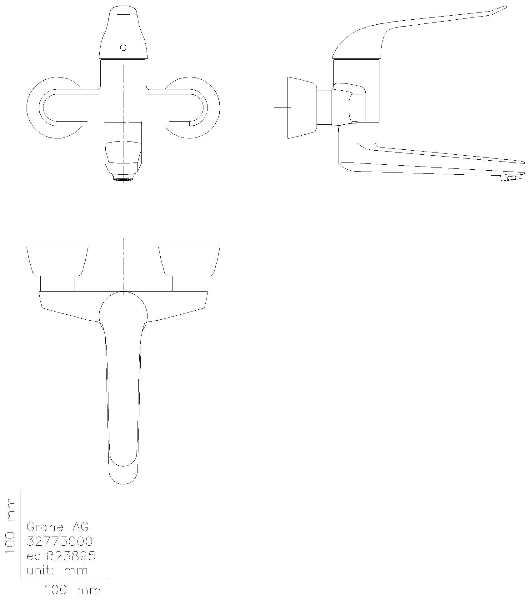 GROHE EH-WT-Batterie Euroeco Special 32773 Wandmontage Ausladung 257mm chrom