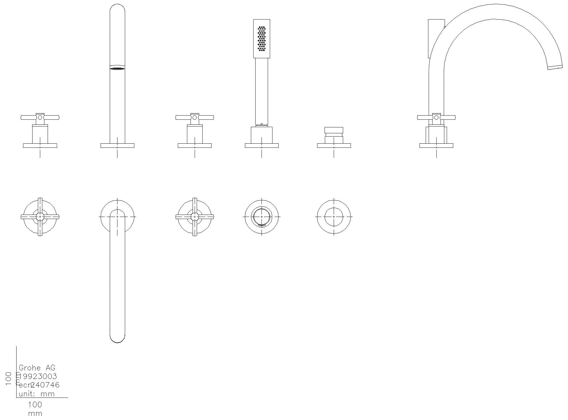 GROHE 5-Loch-Wannen-Kombination Atrio 29408 FMS Kreuz-Griff cool sunrise geb.