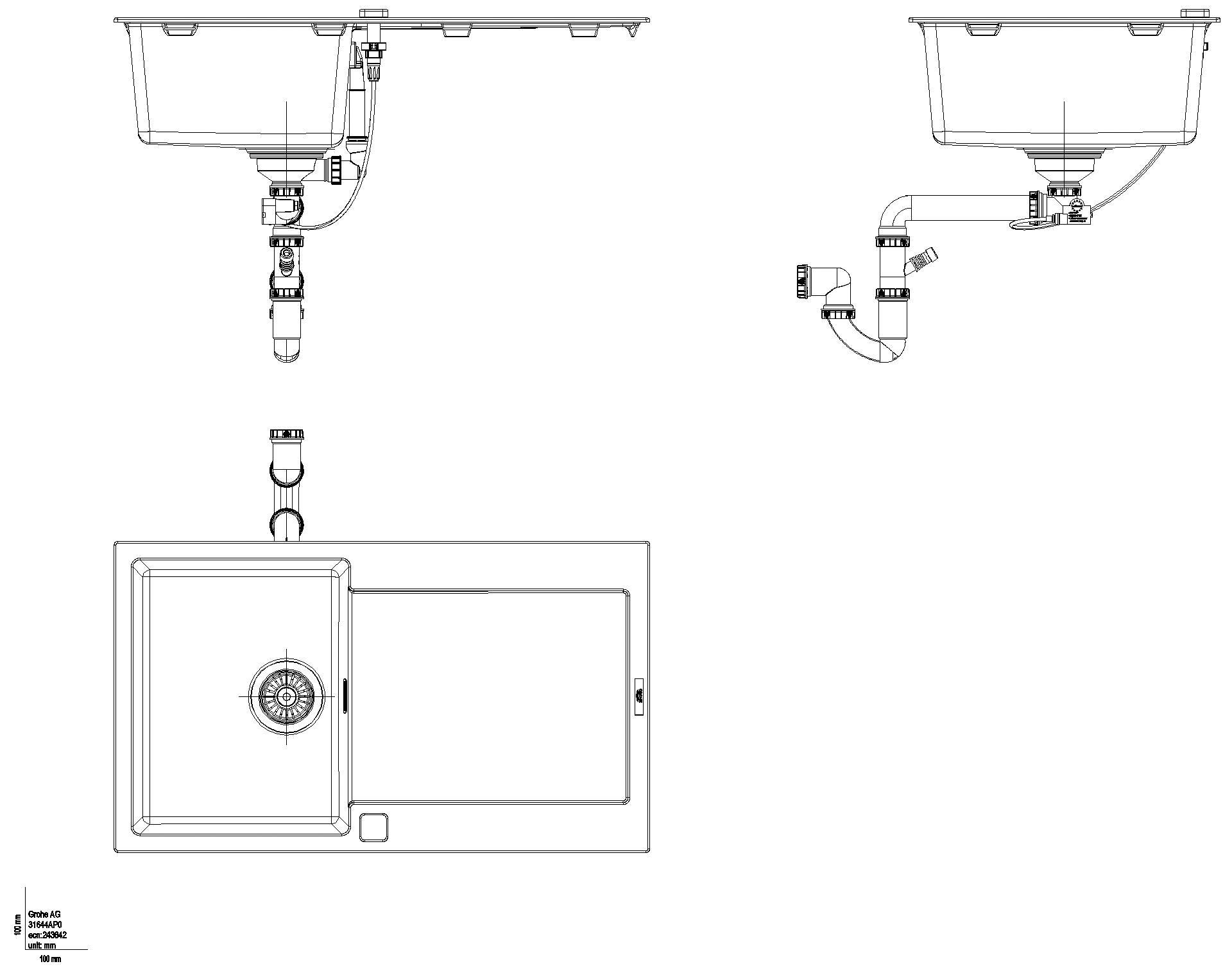 GROHE - GROHE Kompositspüle K500 31644 1 Becken 860x500mm mit ATF re/li granit schwarz