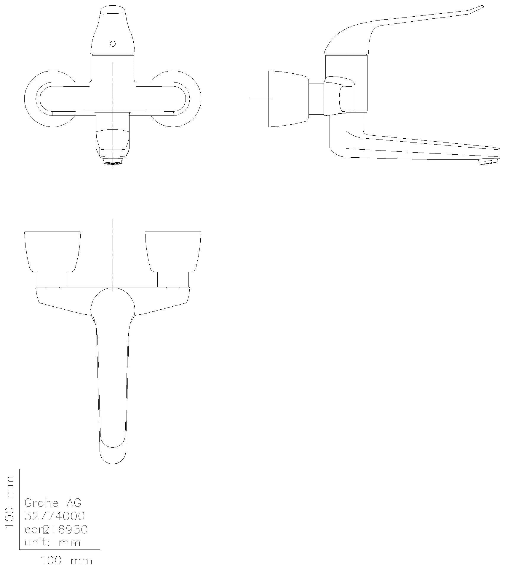 GROHE EH-WT-Batterie Euroeco Special 32774 Wandmontage Ausladung 274mm chrom