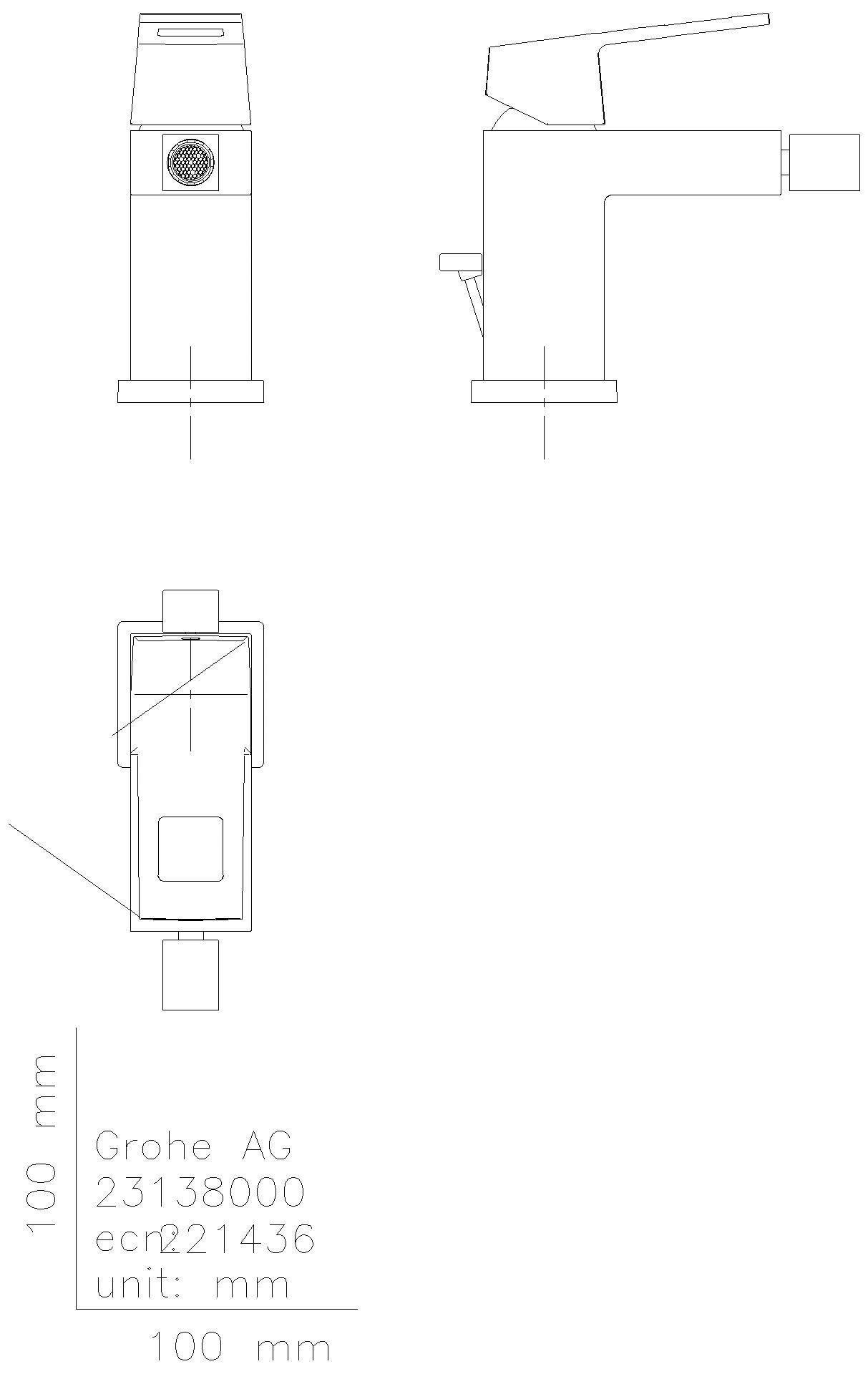 GROHE EH-Bidetbatterie Eurocube 23138 mit Zugstangen-Ablaufgarnitur chrom