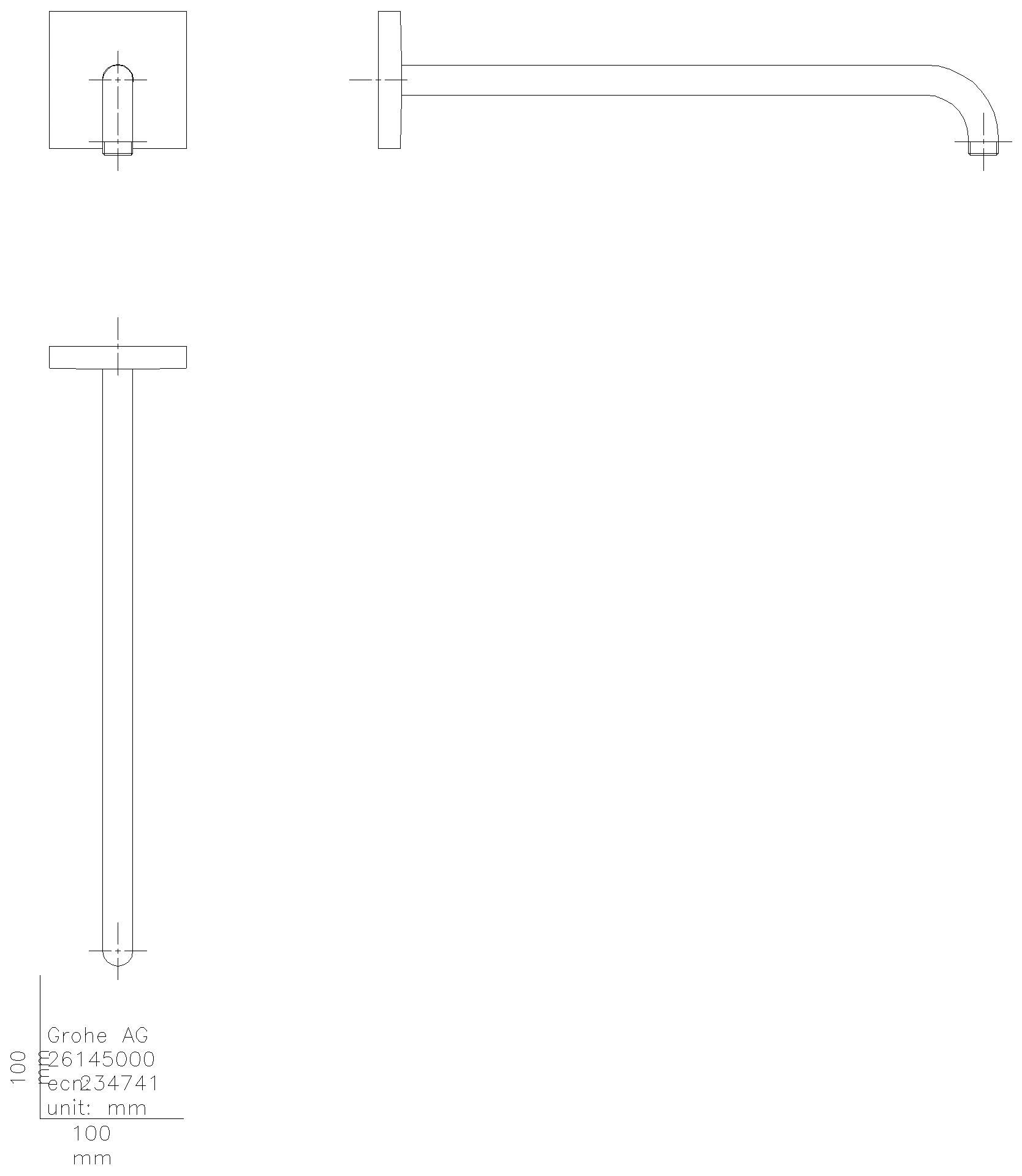 GROHE Brausearm Rainshower 26145 Metall eckige Rosette Ausladung 422mm chrom