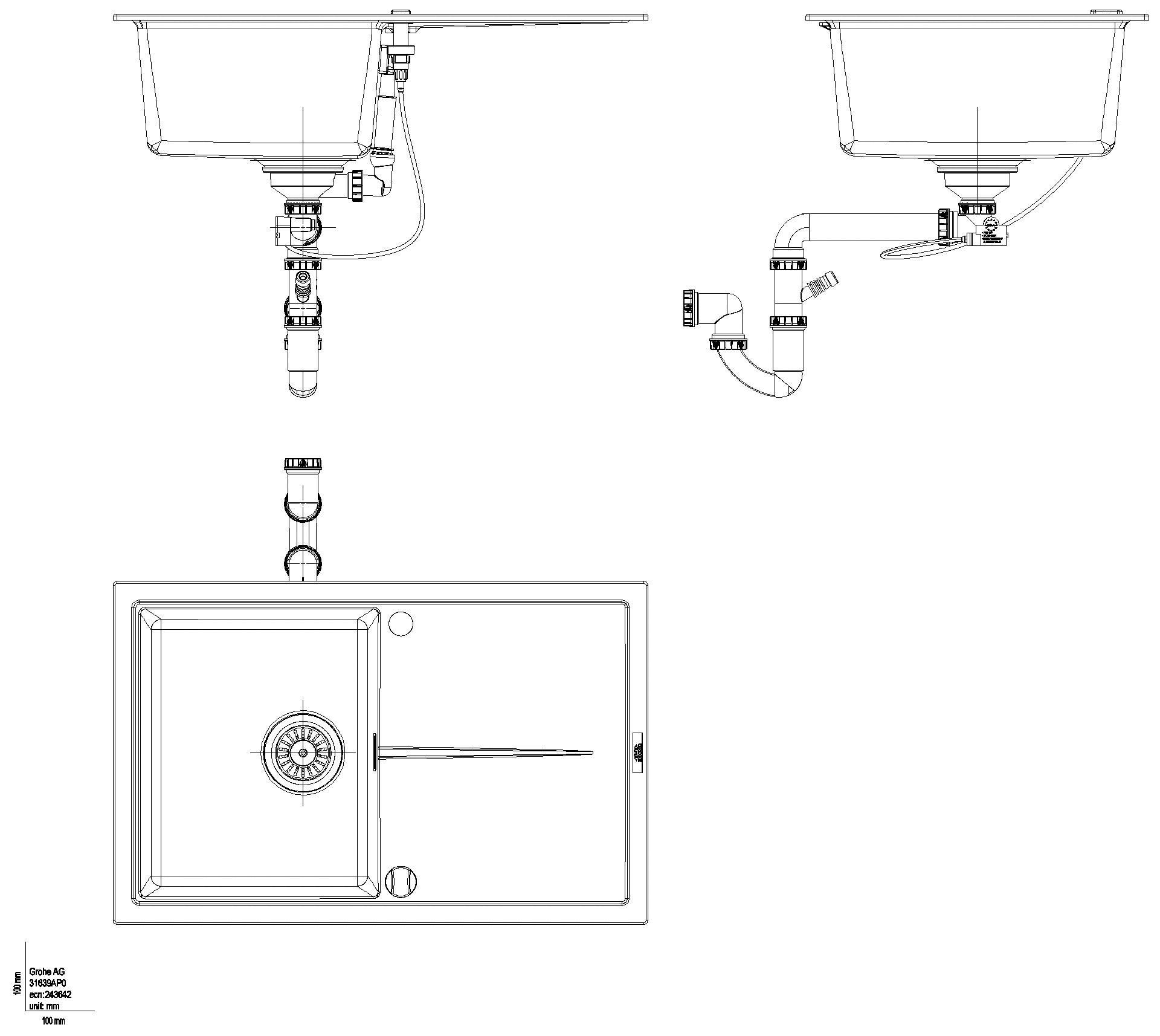 GROHE - GROHE Kompositspüle K400 31639 1 Becken 780x500mm mit ATF re/li granit schwarz