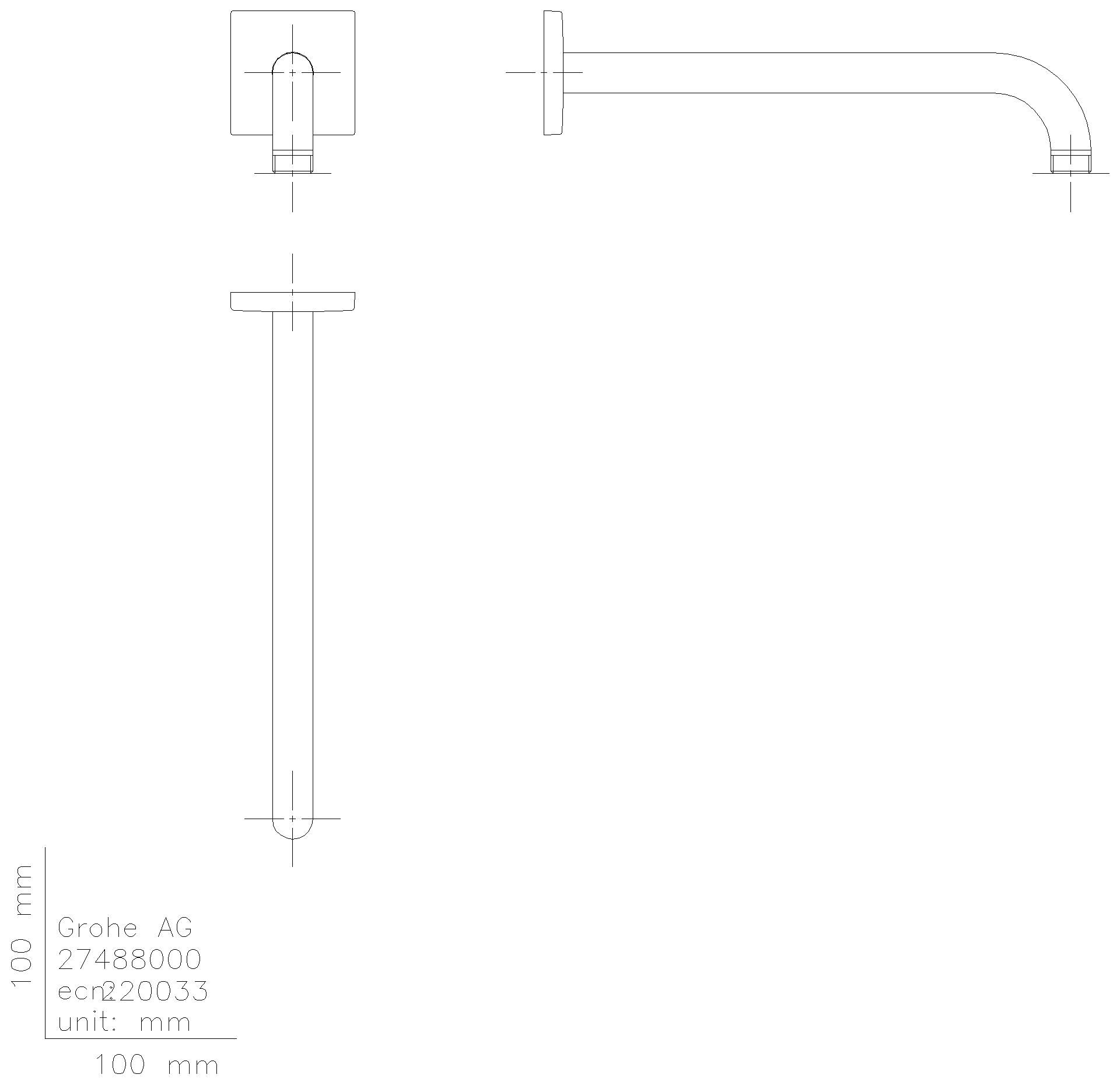 GROHE - GROHE Brausearm Rainshower 27488 modern eckige Rosette Ausladung 275mm chrom