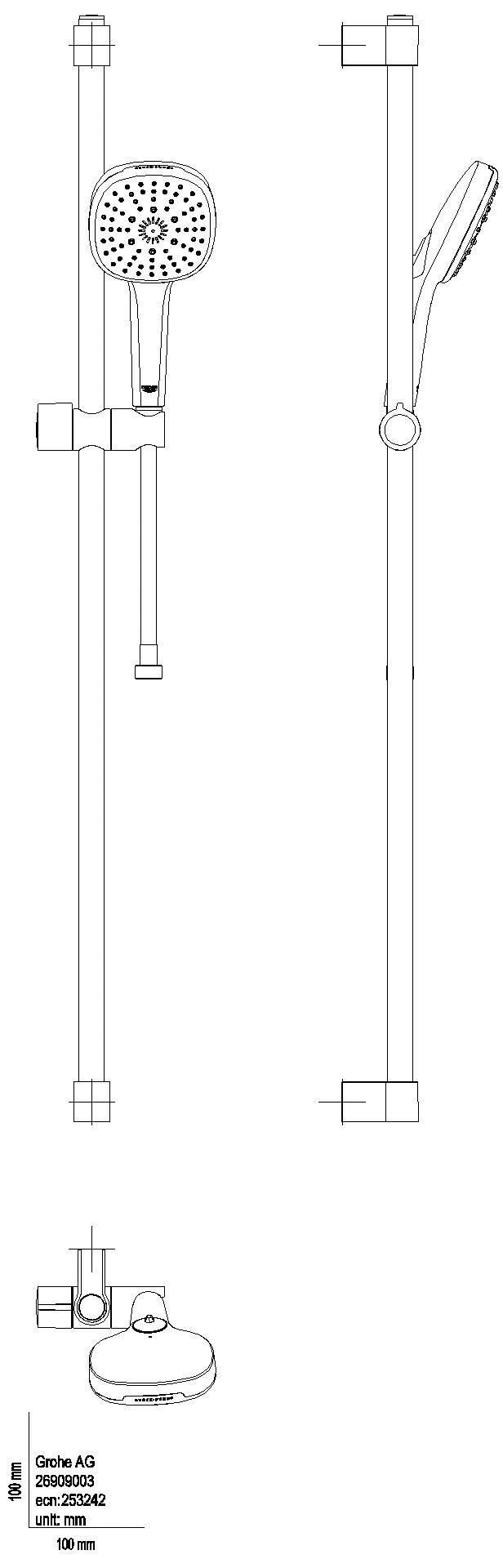 GROHE Brausestangenset Tempesta Cube 110 27789_3 900mm 3 Strahl 13,5l/min chrom