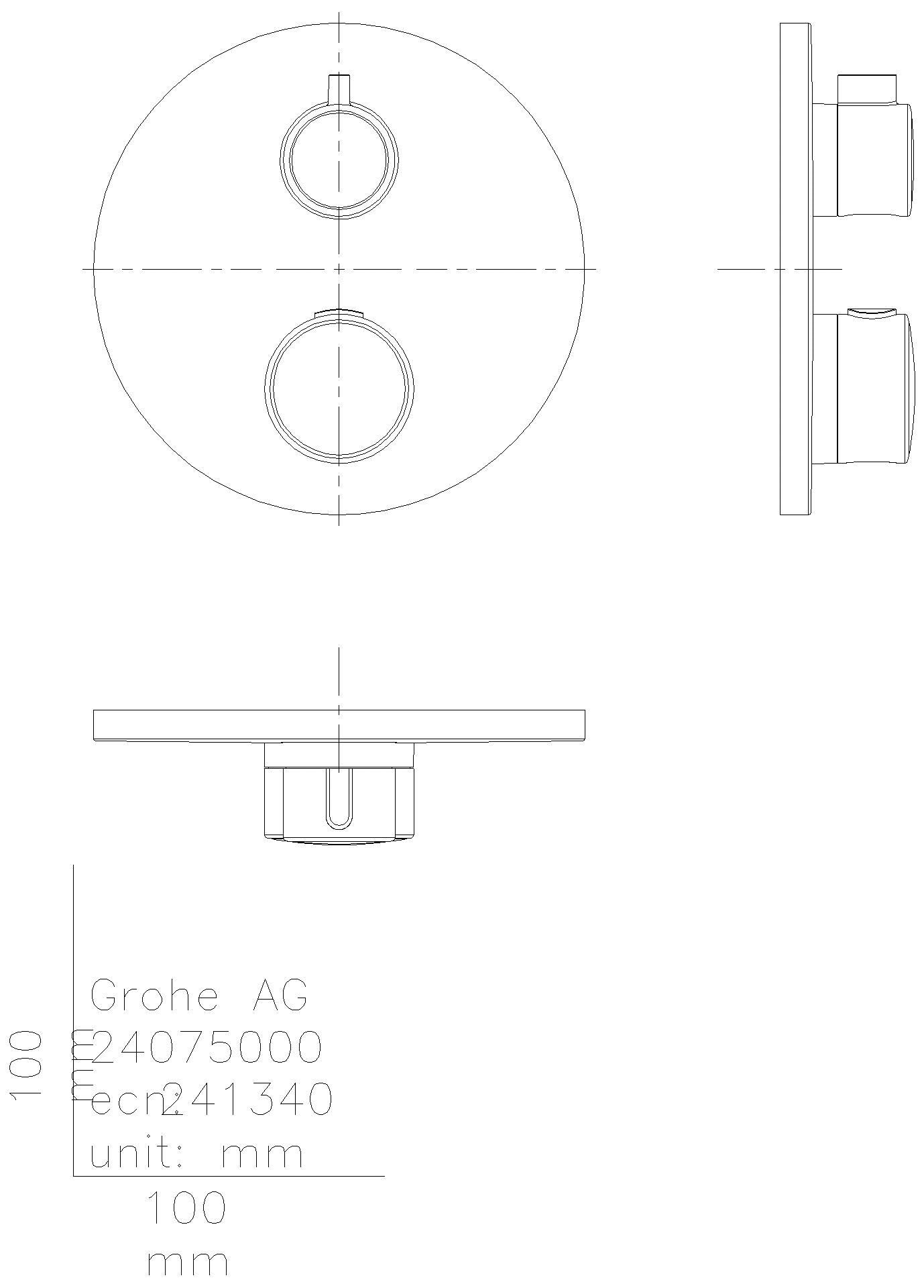 GROHE THM-Brausebatterie Grohtherm 24076 2 Abgänge FMS für 36500 rund chrom