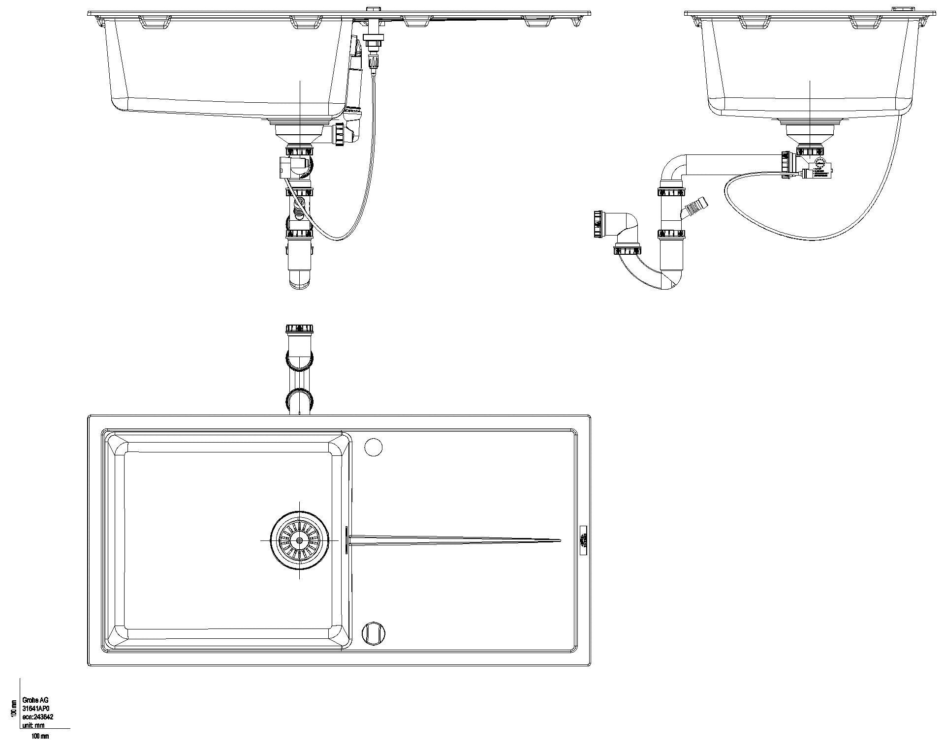 GROHE - GROHE Kompositspüle K400 31641 1 Becken 1000x500mm mit ATF re/li granit schwarz