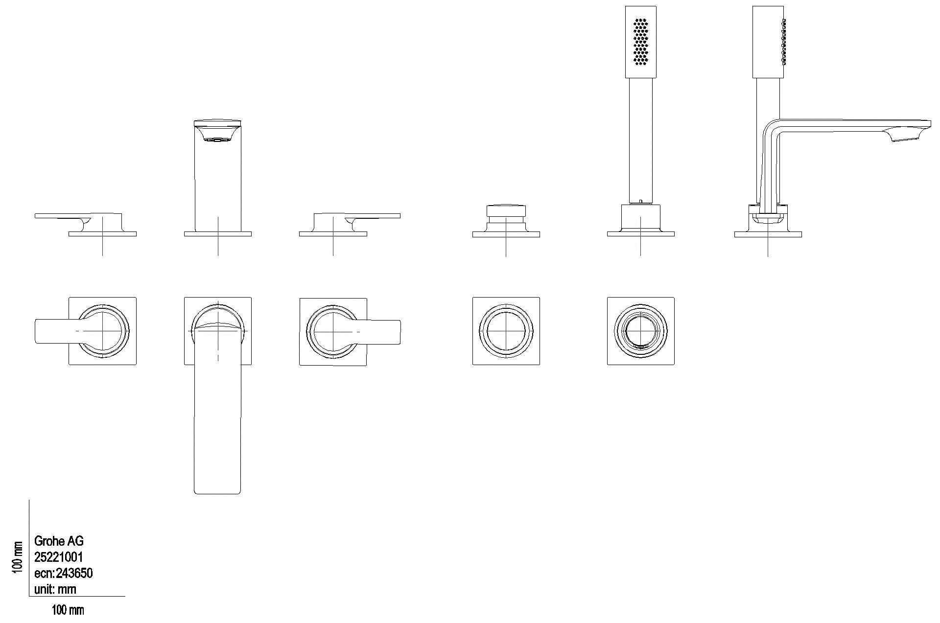 GROHE 5-Loch-Wannen-Kombination Allure 25221_1 Hebelgriffe satin graphite