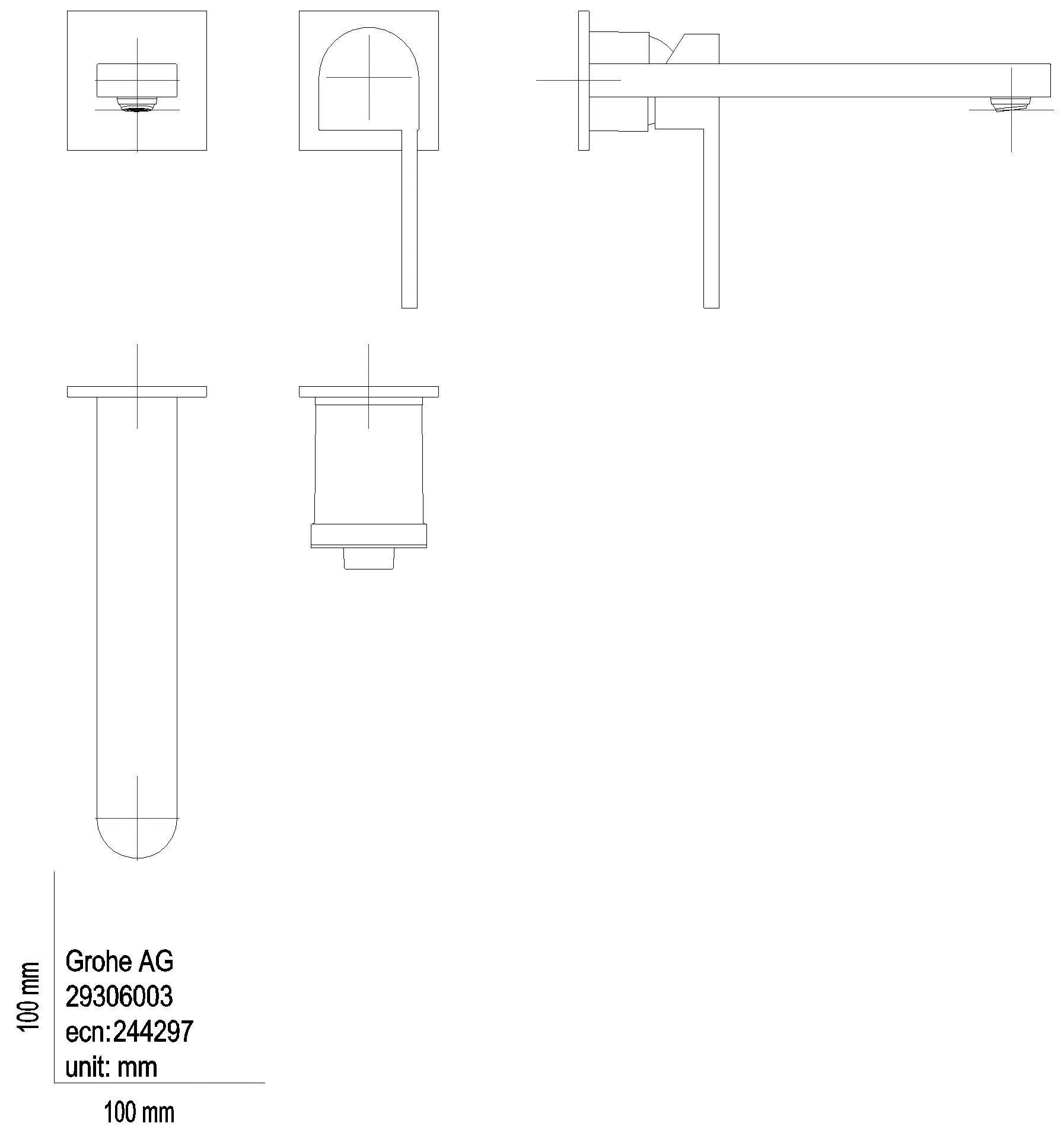 GROHE 2-L-WT-Wandbatterie Plus 29306_3 FMS für 23200 Ausladung 203mm chrom