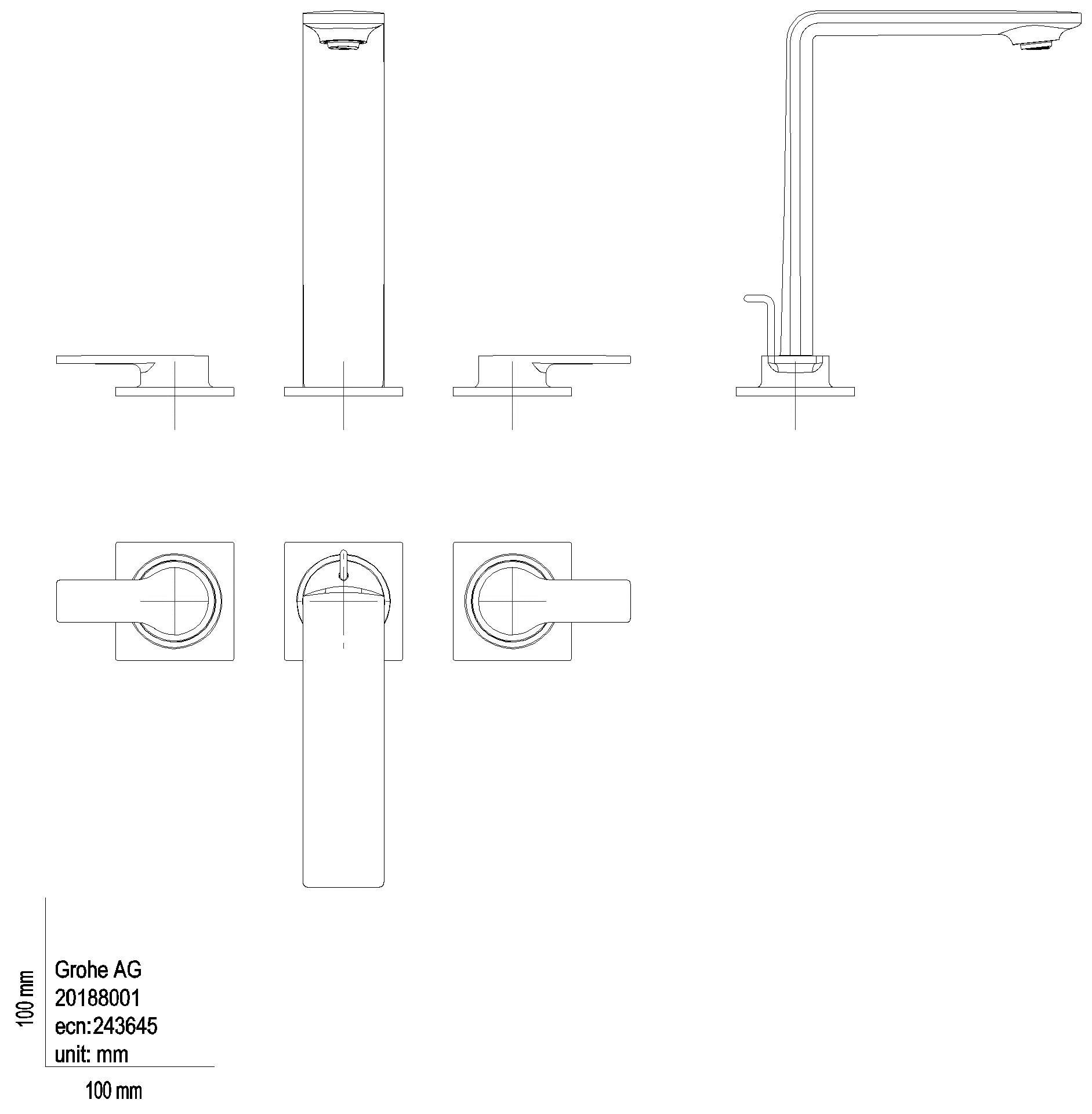 GROHE 3-Loch-WT-Batterie Allure 20188_1 mit Hebelgriffen chrom