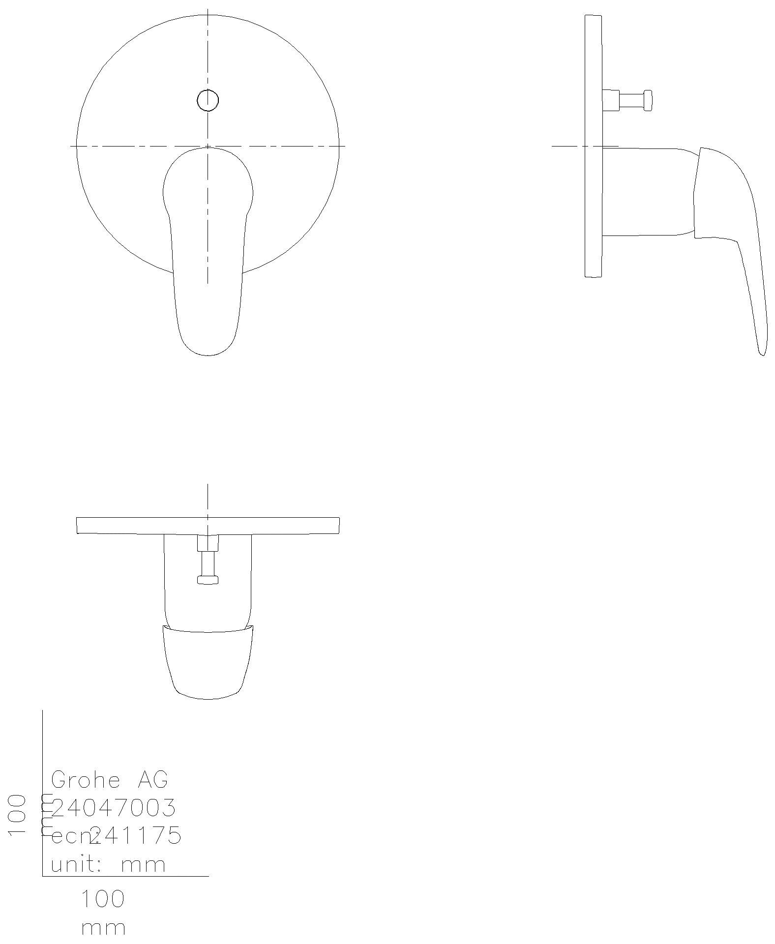 GROHE EH-Wannenbatterie Eurostyle 24047_3 FMS für 35604 Hebel geschlossen chrom