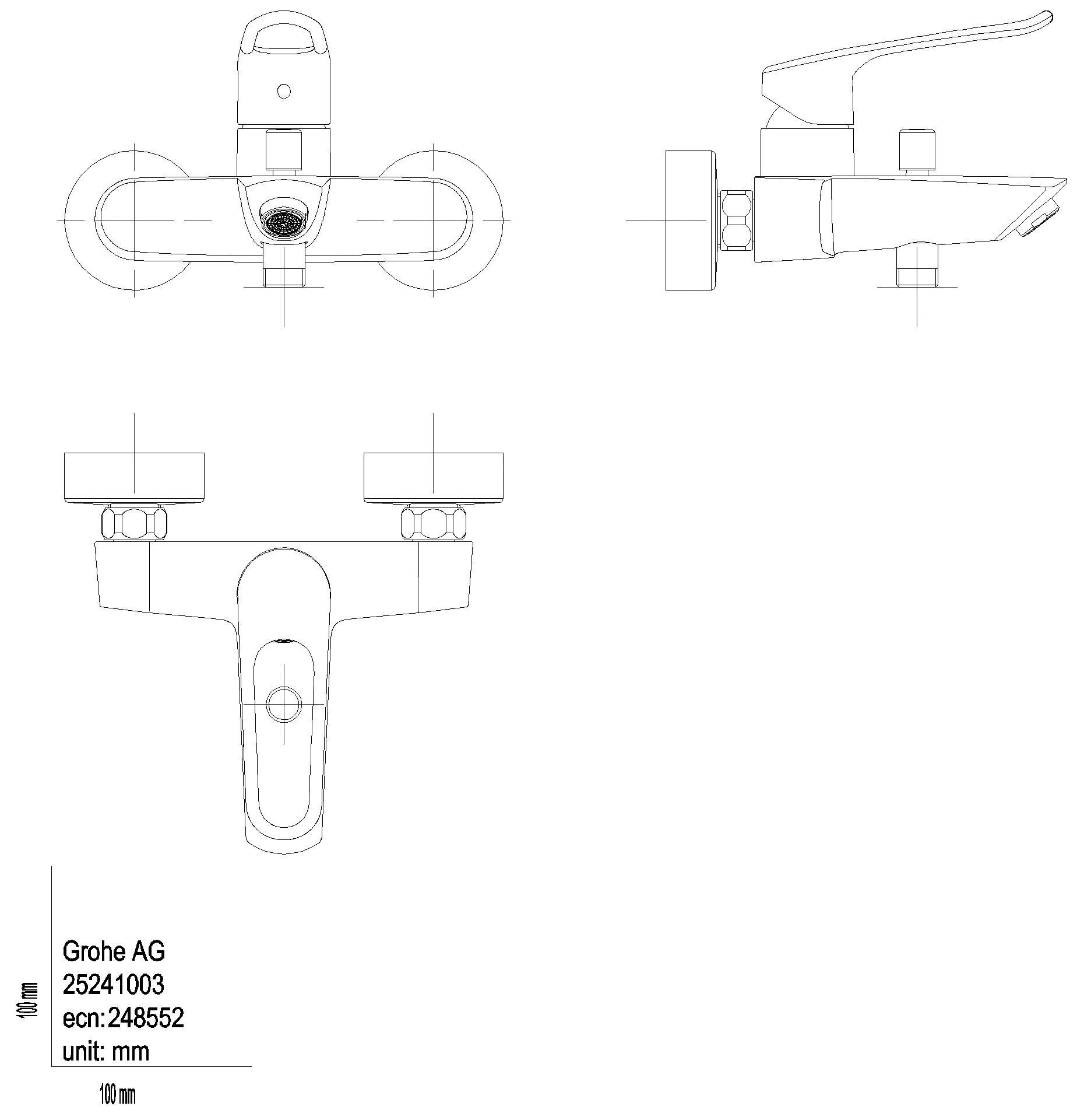 GROHE EH-Wannenbatterie Eurosmart 25241_3 Wandmontage offener Hebel chrom