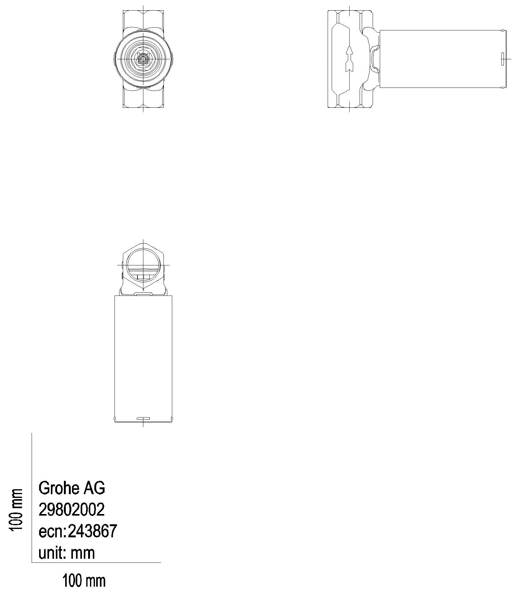 GROHE UP-Ventil-Unterteil 29805_2 vormont. Oberteil DN25 DIN 18534:2017