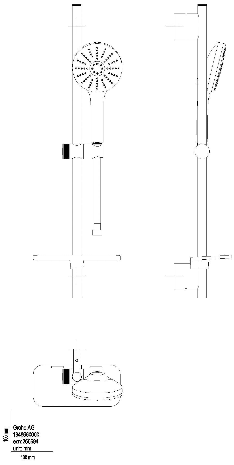 GROHE Brausestg.-Set Euphoria 120 134884 600mm 3 Strahl hard graphite gebürstet