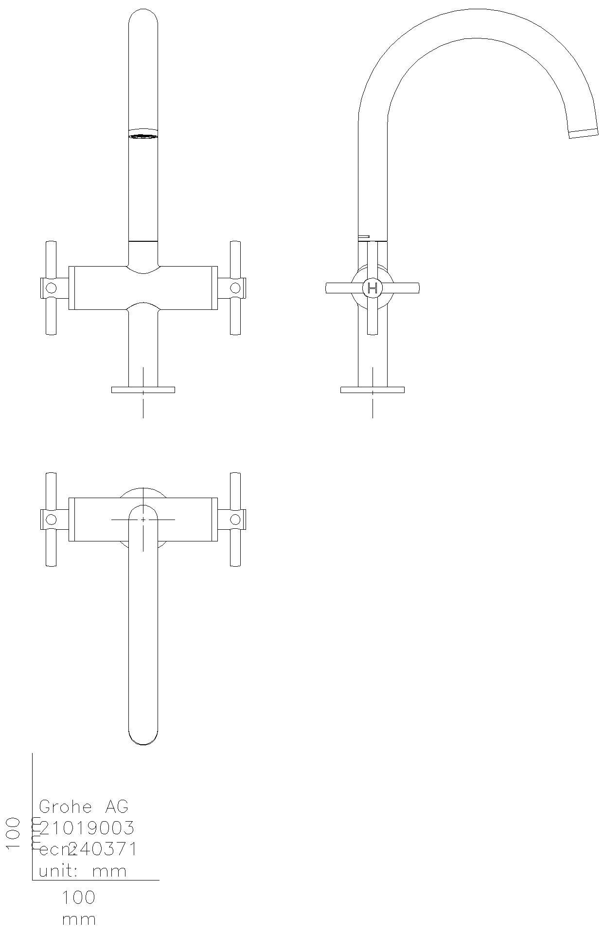 GROHE WT-Einlochbatterie Atrio 21144 DN15 L-Size Kreuz-Griff satin steel