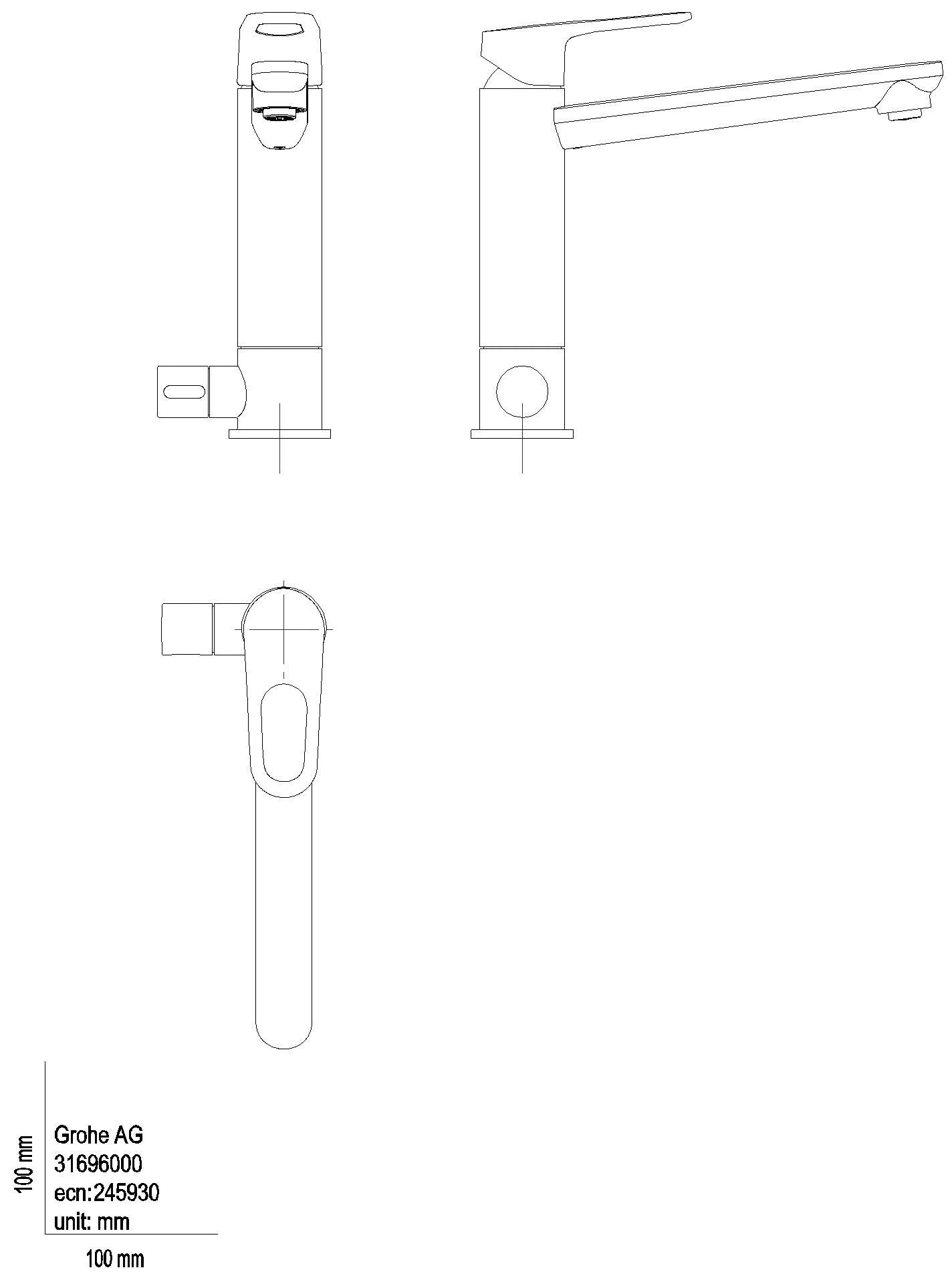 GROHE EH-SPT-Batterie BauEdge 31696 mittelhoher Auslauf Absperrventil chrom