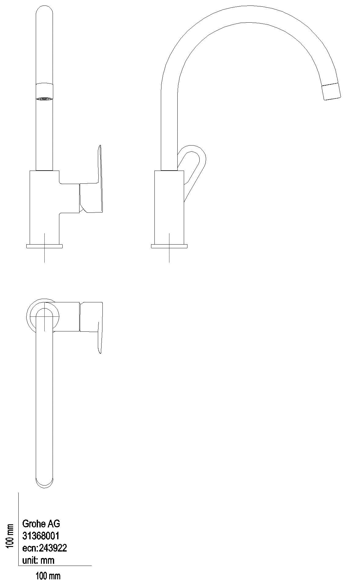 GROHE EH-SPT-Batterie BauLoop 31368_1 hoher Auslauf chrom