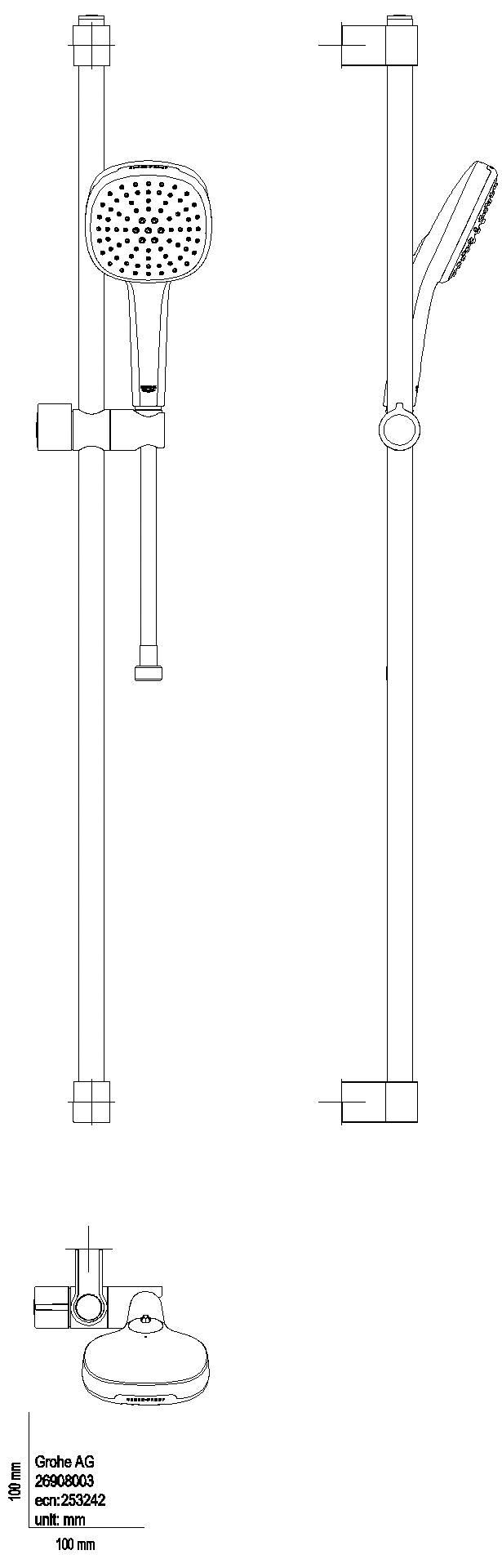GROHE Brausestangenset Tempesta Cube 110 26908_3 900mm 2 Strahl 7,4l matt black