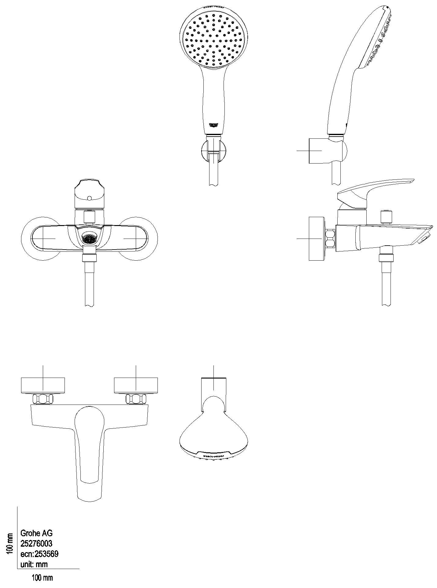 GROHE EH-Wannenbatt. Eurosmart 25276_3 Wandmontage mit Wandhalterset chrom