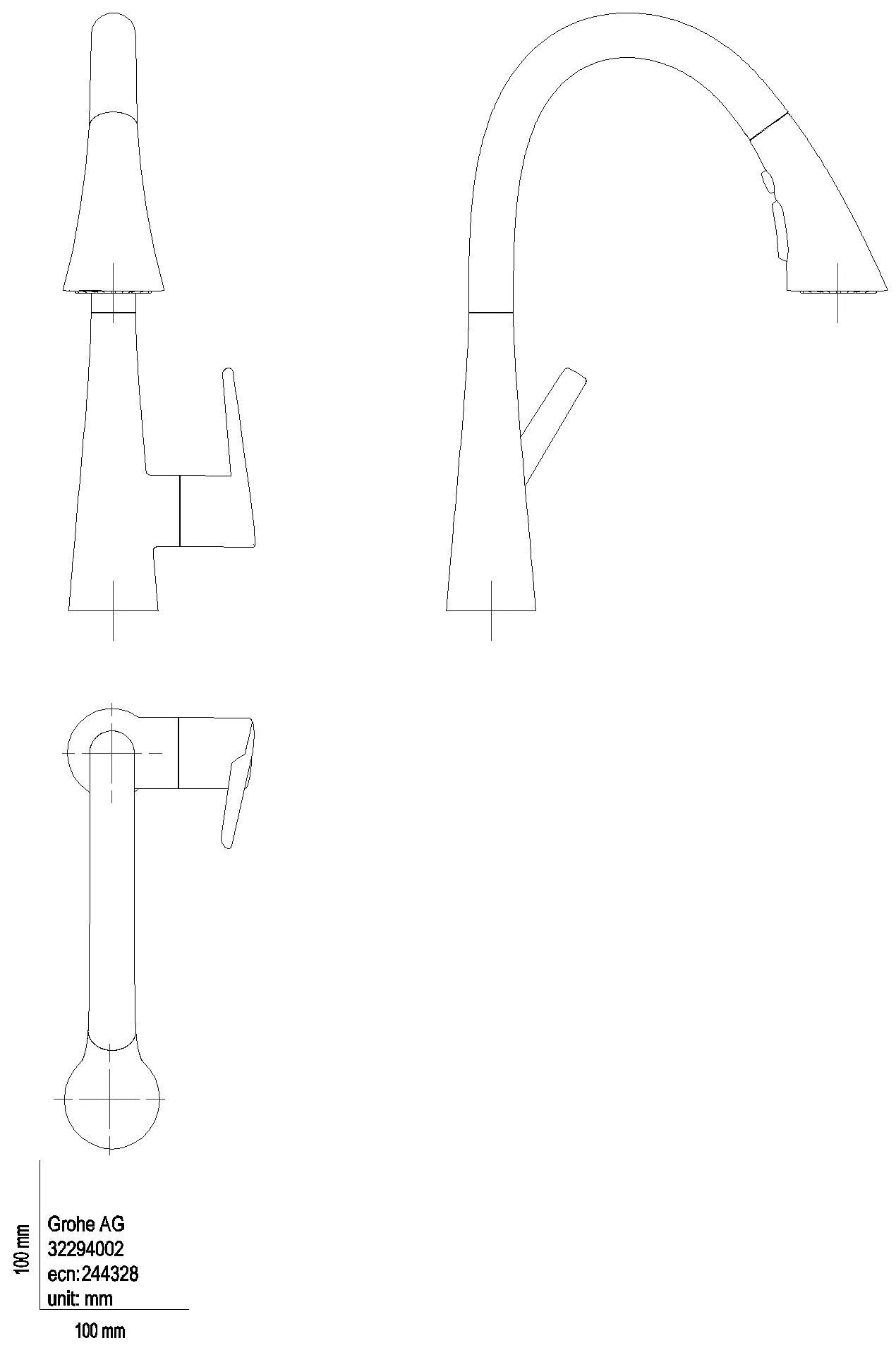 GROHE - GROHE EH-SPT-Batterie Zedra 32294_2 C-Ausl. auszb. 3-Strahl-Spülbrause chrom
