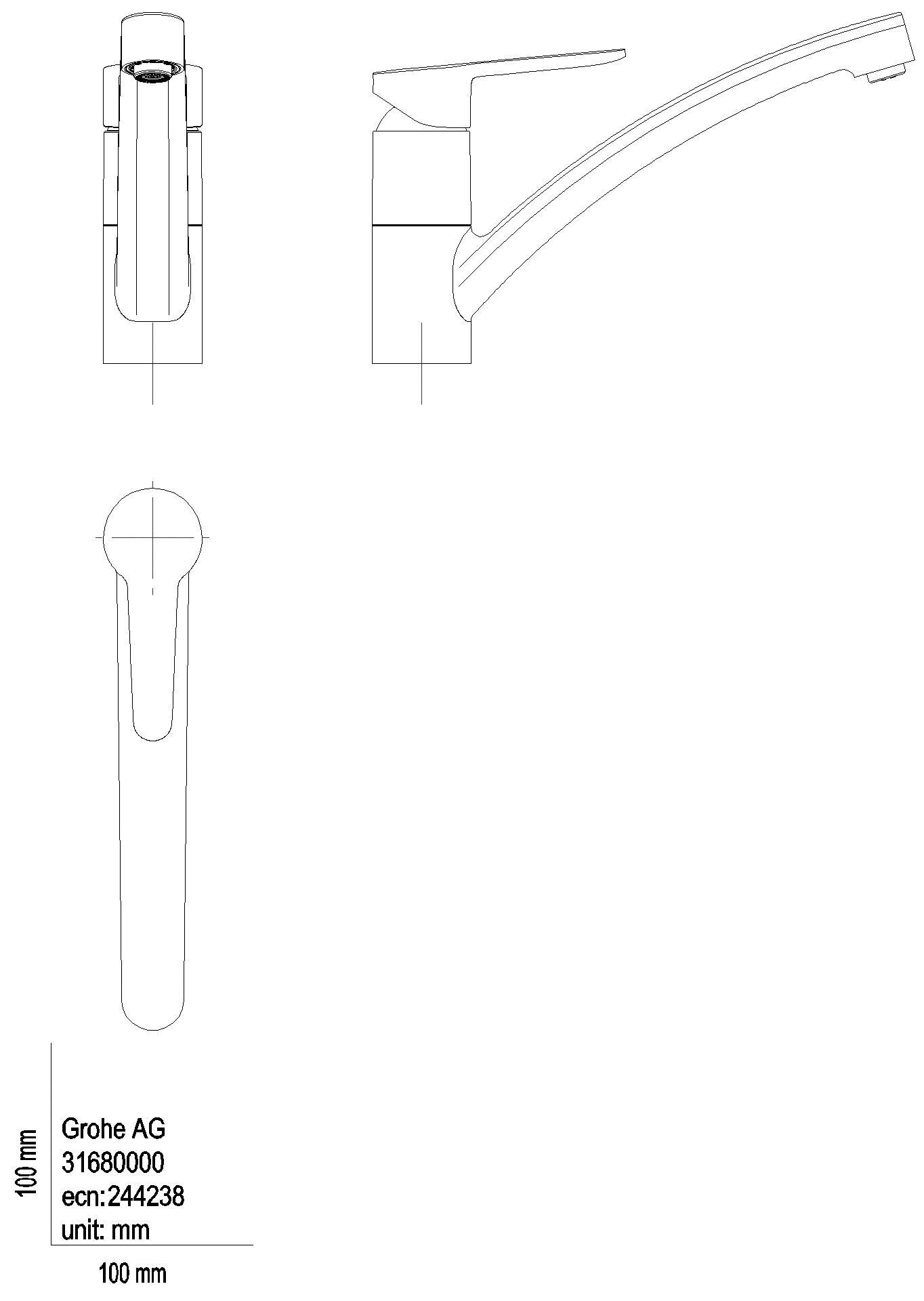 GROHE EH-SPT-Batterie BauEco 31680 flacher Auslauf chrom