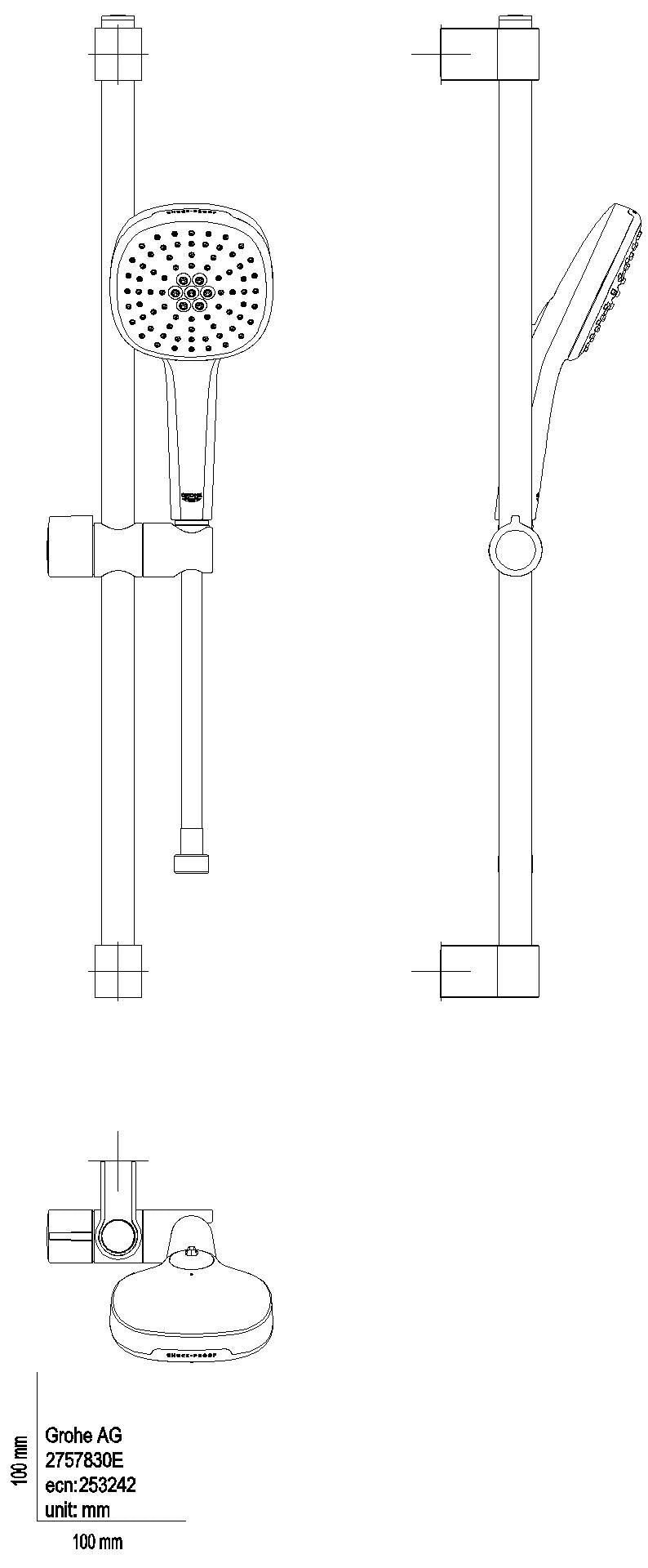 GROHE Brausestangenset Tempesta Cube 110 27578_3 600mm 2 Strahl 13,5l/min chrom