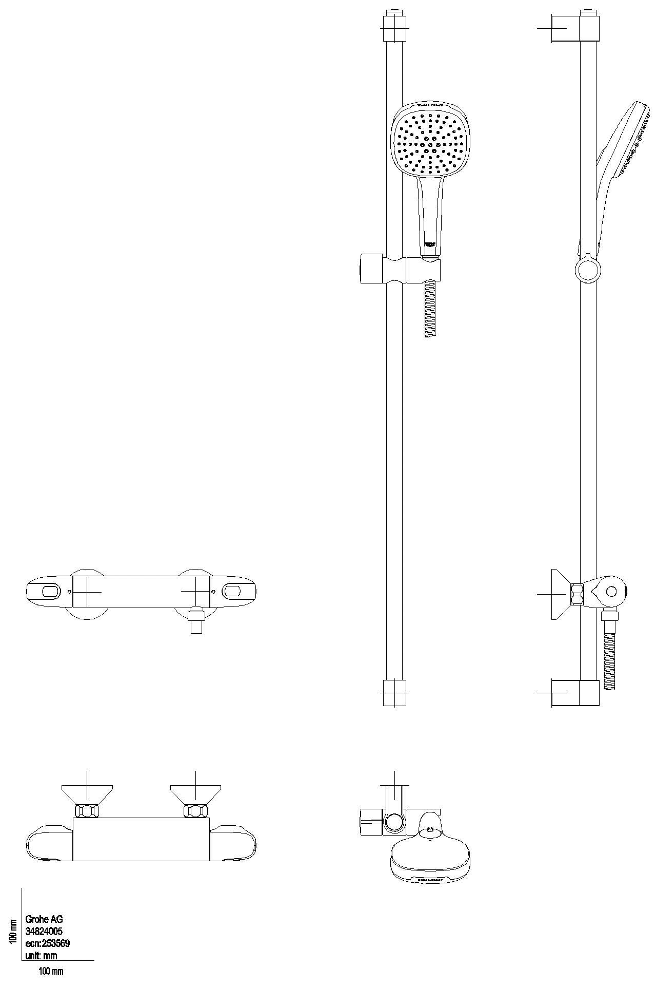 GROHE THM-Brausebatterie Grohtherm 1000 34824_5 mit Brausegarnitur 900mm chrom