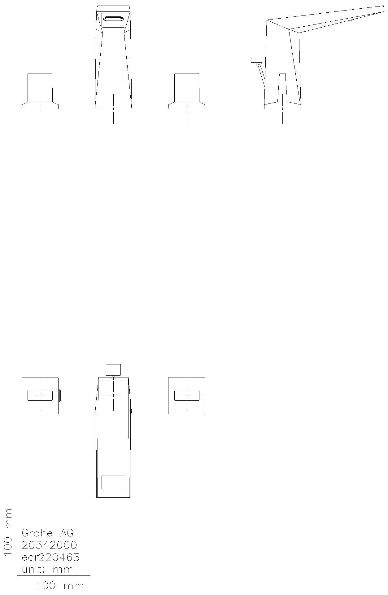 GROHE 3-Loch-WT-Batt. Allure Brilliant 20626 flacher Auslauf hard graphite geb.