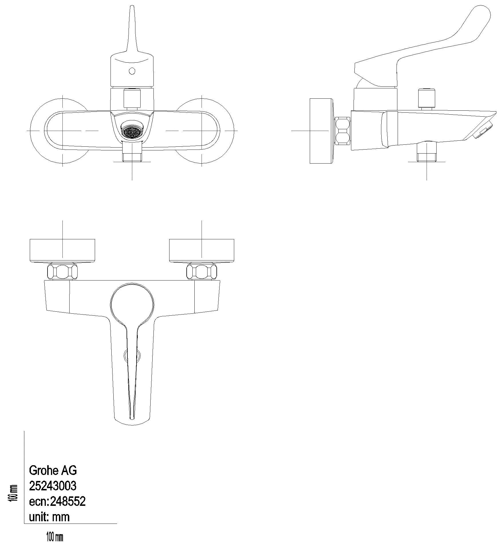 GROHE EH-Wannenbatt. Eurosmart 25243_3 Wandmontage langer Hebel chrom